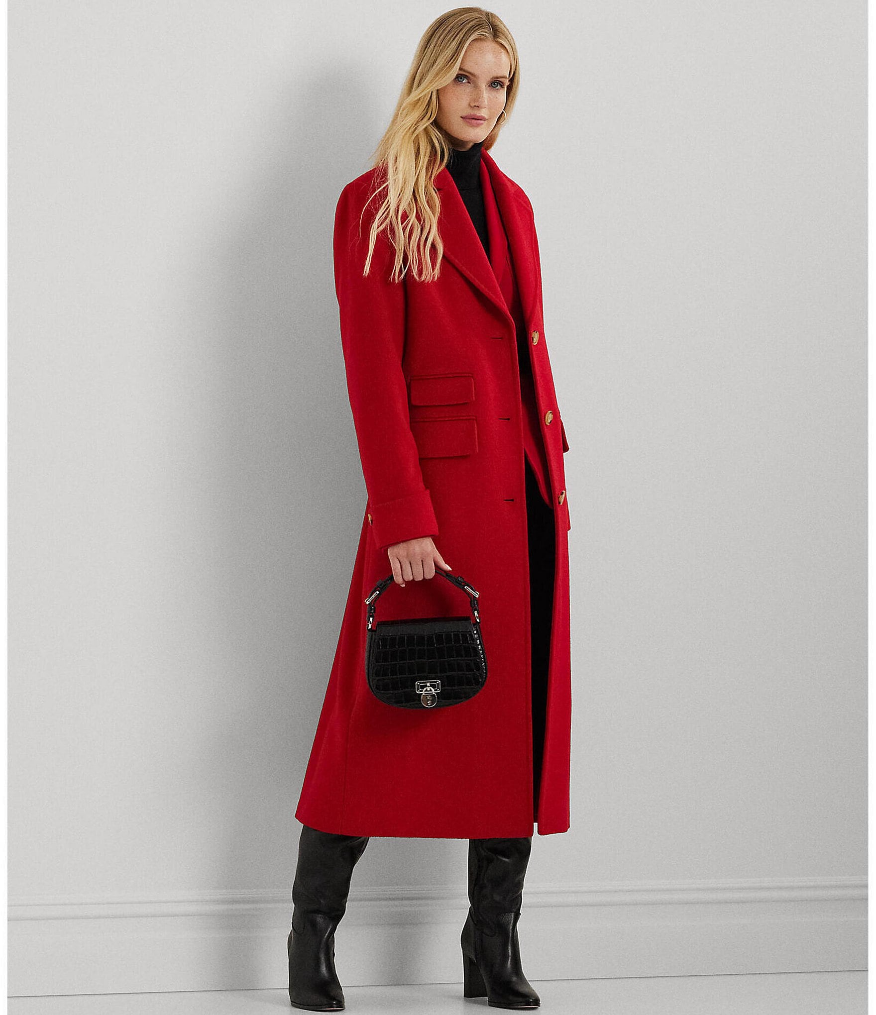 Lauren Ralph Lauren Wool Blend Notch Collar Single Breasted Coat