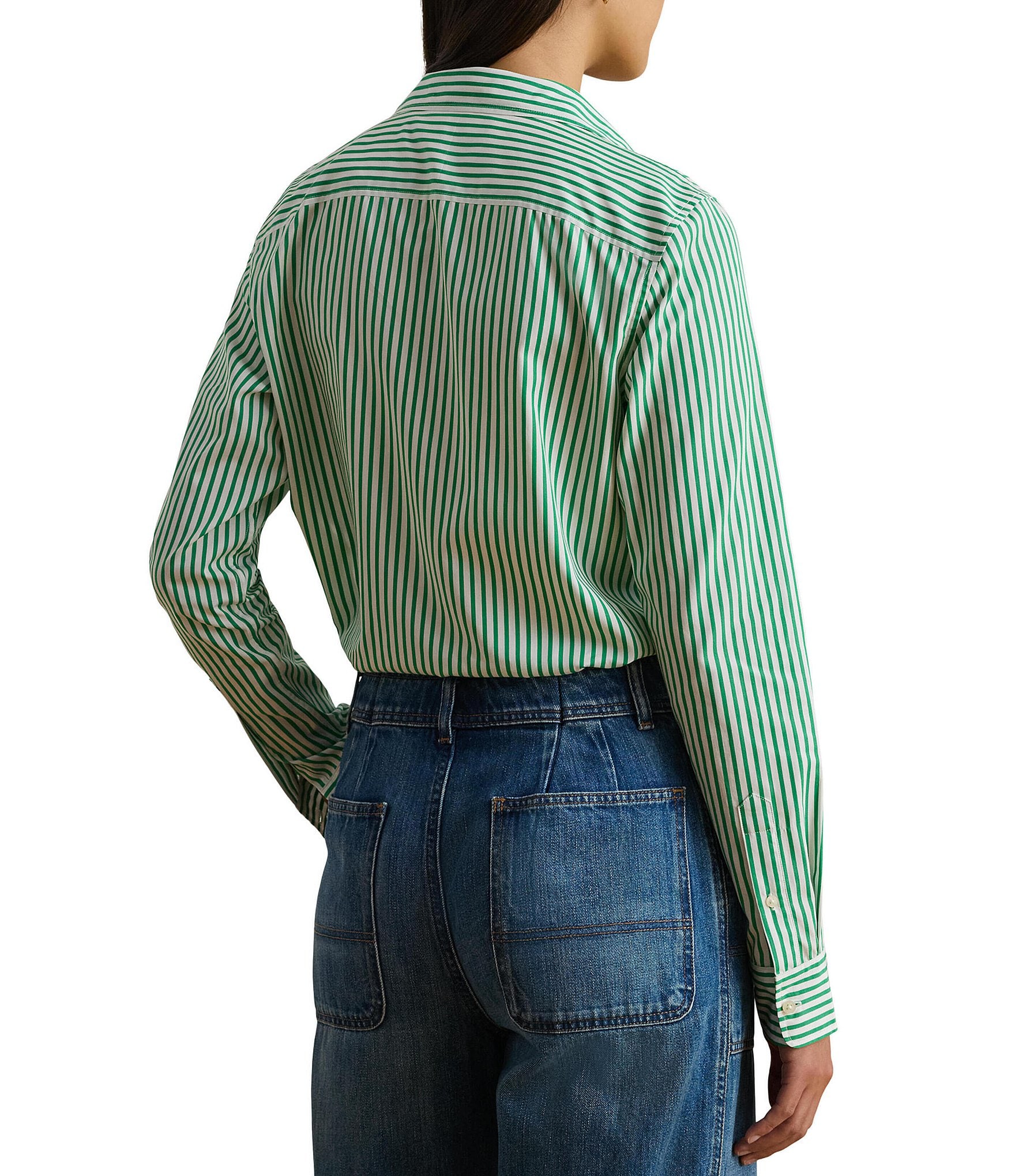 Lauren Ralph Lauren Woven Stripe Point Collar Long Sleeve Button-Front Shirt