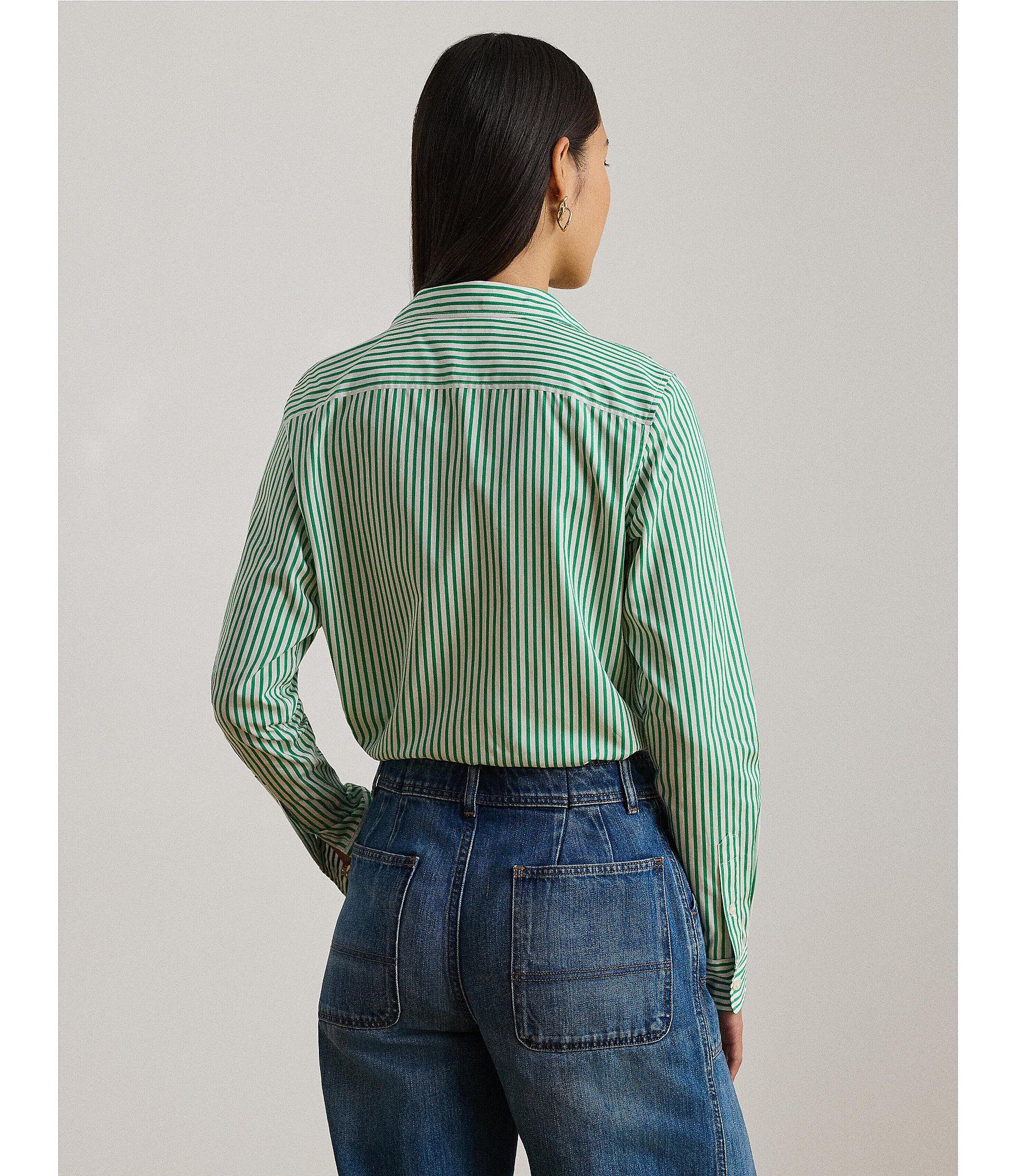 Lauren Ralph Lauren Woven Stripe Point Collar Long Sleeve Button-Front Shirt