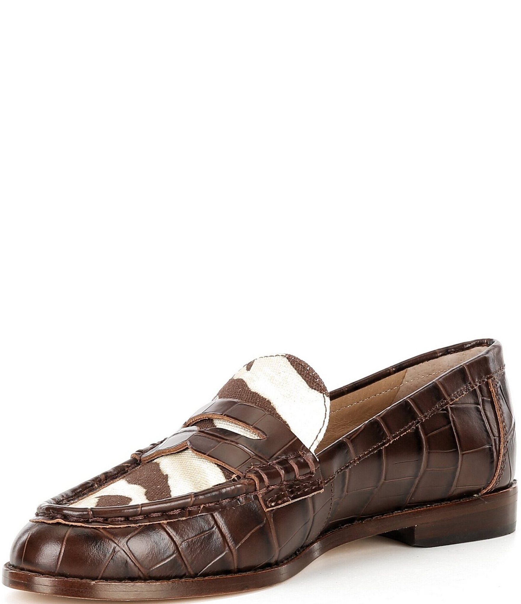 Lauren Ralph Lauren Wynnie Zebra Print Crocodile Embossed Penny Loafers