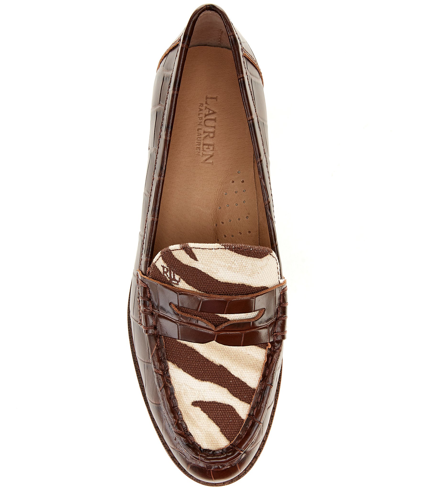 Lauren Ralph Lauren Wynnie Zebra Print Crocodile Embossed Penny Loafers