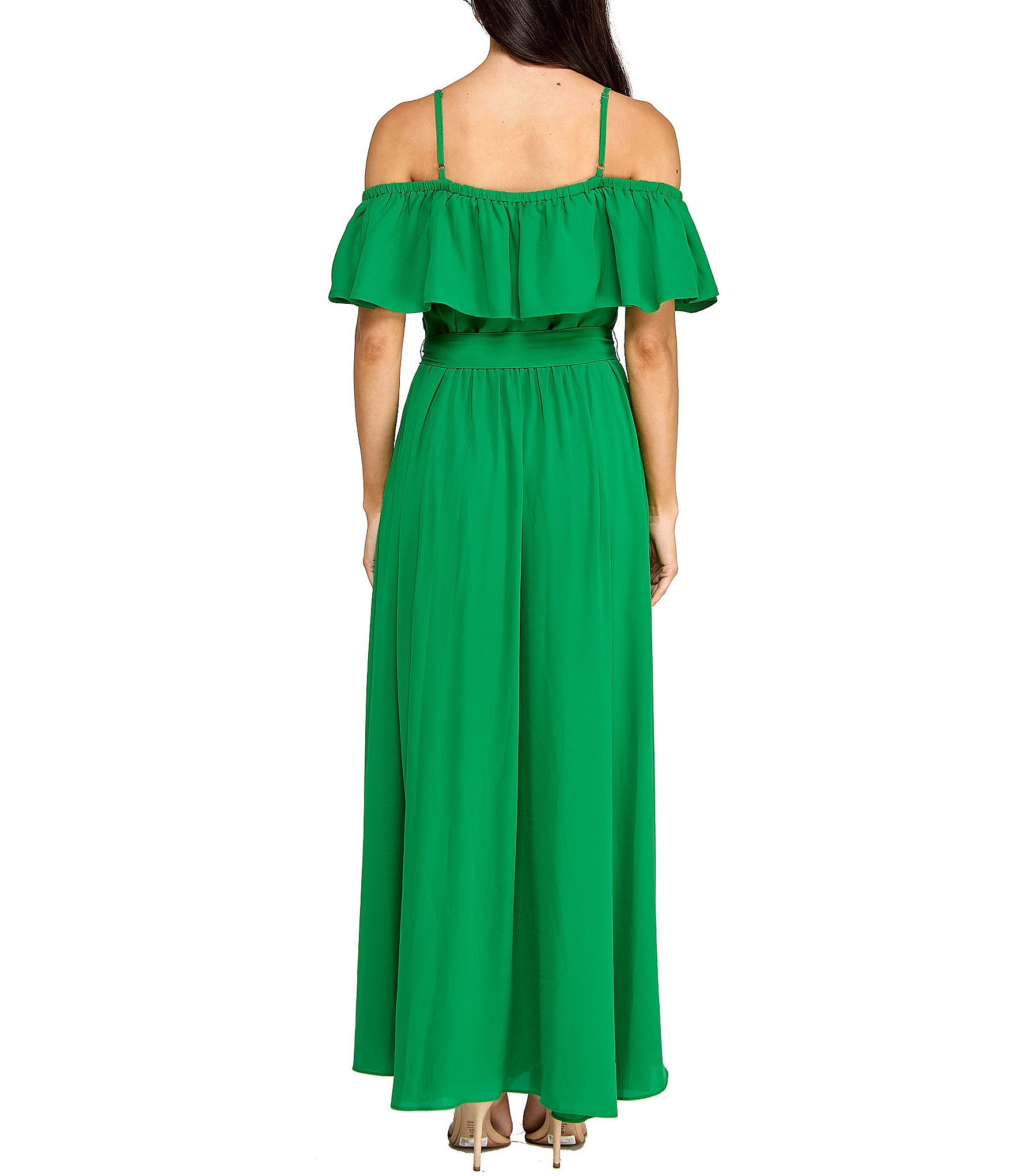 Layered With Love Teri Georgette Off The Shoulder Neck Short Sleeve Ruffle Gown