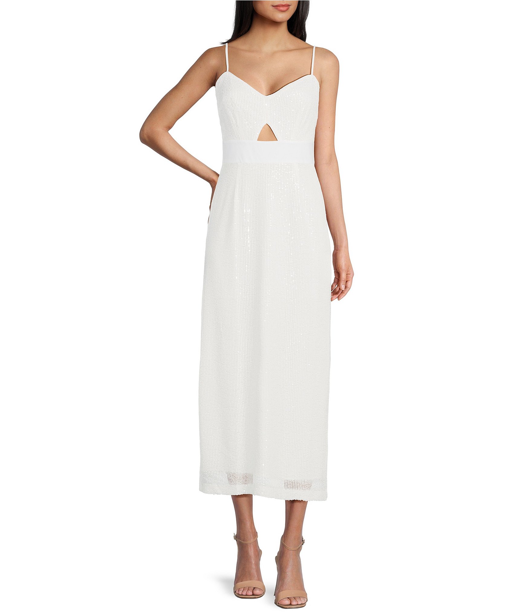 LDT Sequin V-Neck Bodice Cut-Out Sleeveless Dress | Dillard's