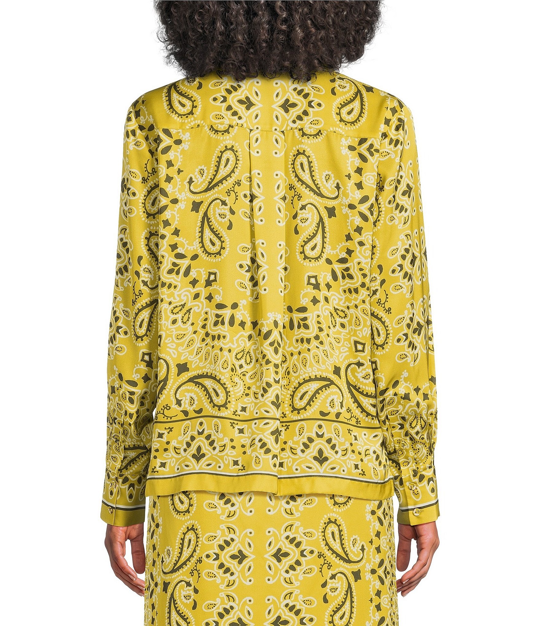 Le' AL.X Bandana Print Collared Long Sleeve Button Down Satin Coordinating Blouse