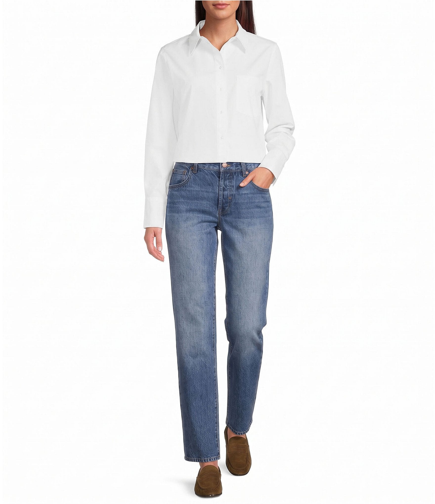 Le' AL.X Collared Long Sleeve Button Front Top