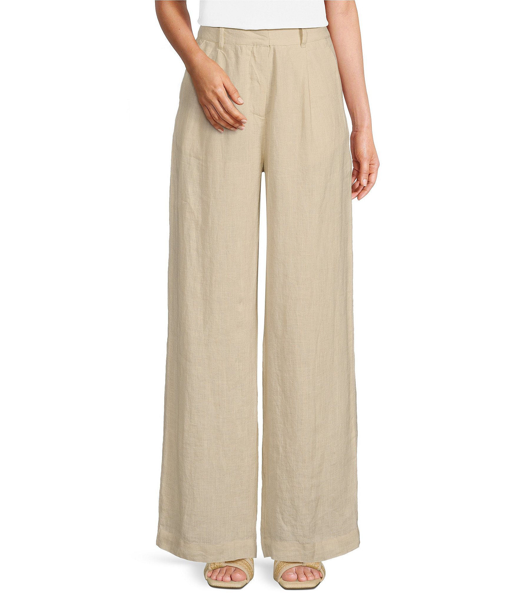 Le' AL.X Coordinating Linen High Rise Flared Leg Pleated