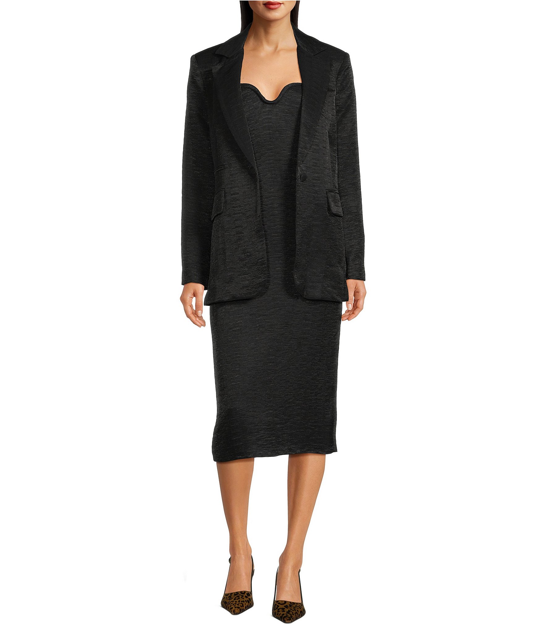 Le' AL.X Crinkle Notch Lapel Long Sleeve Button Front Coordinating Blazer