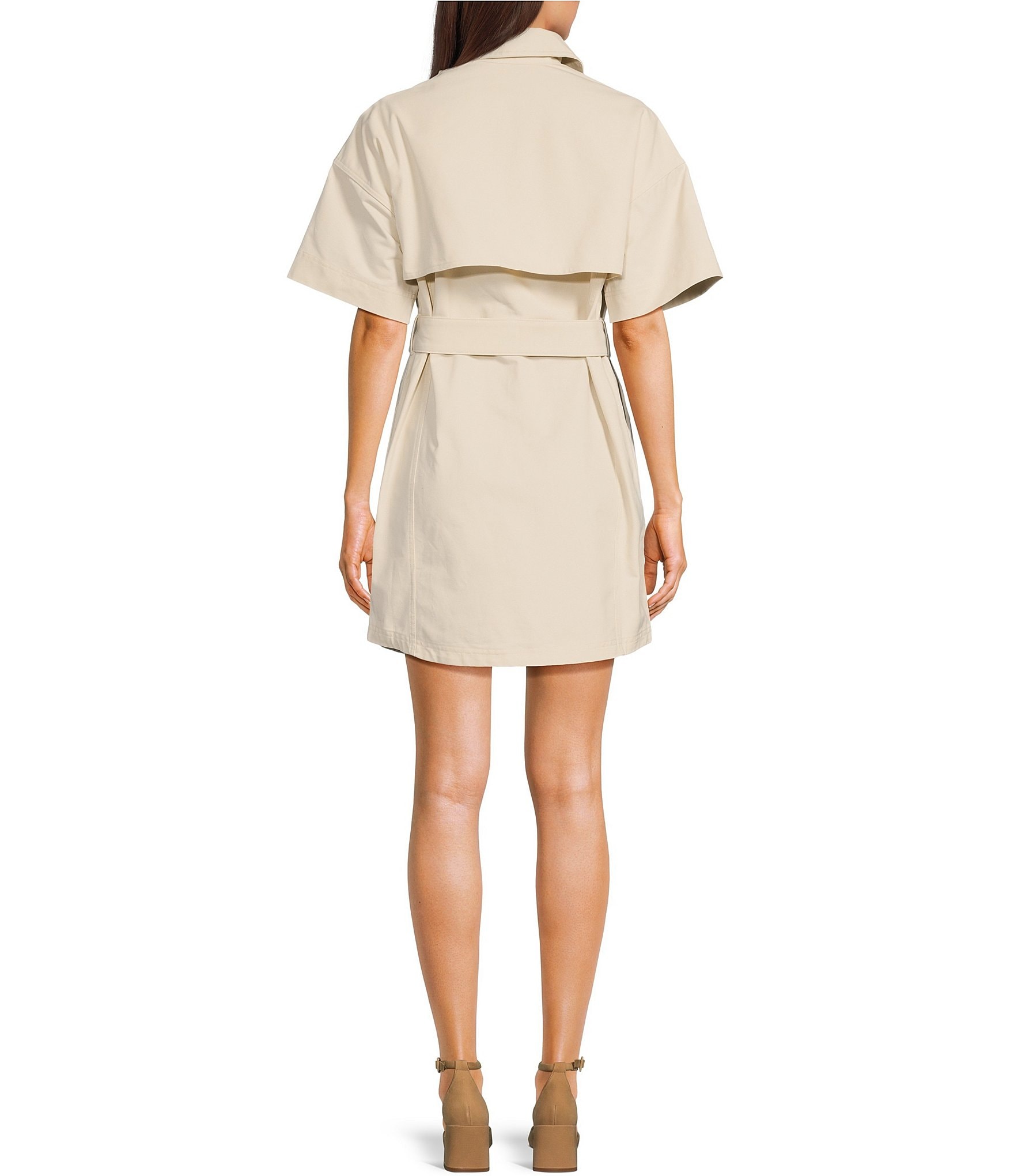 Le' AL.X Short Sleeve Snap Collar Belted Mini Shirt Dress