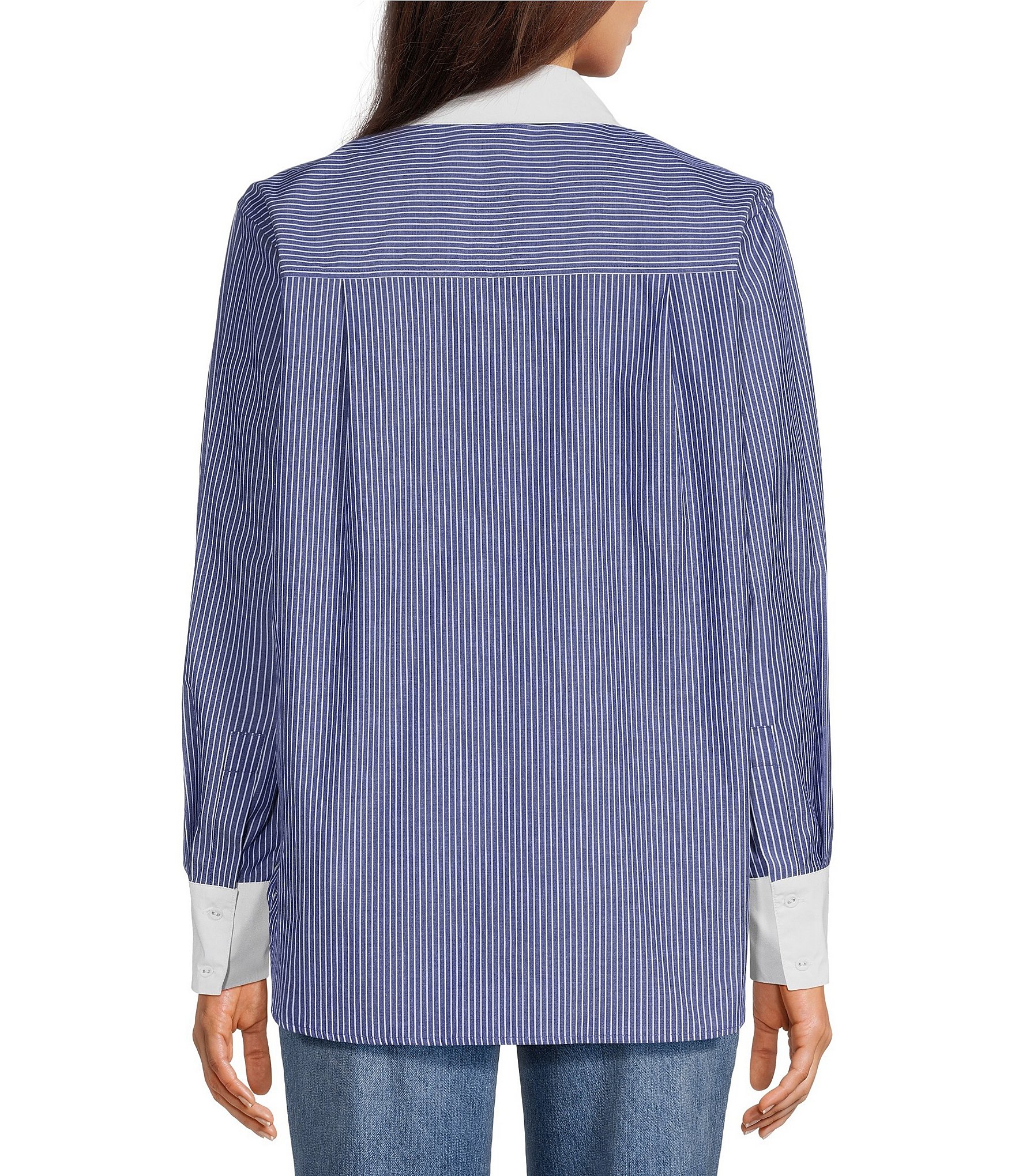 Le' AL.X Striped Collared Long Sleeve Button Down Top