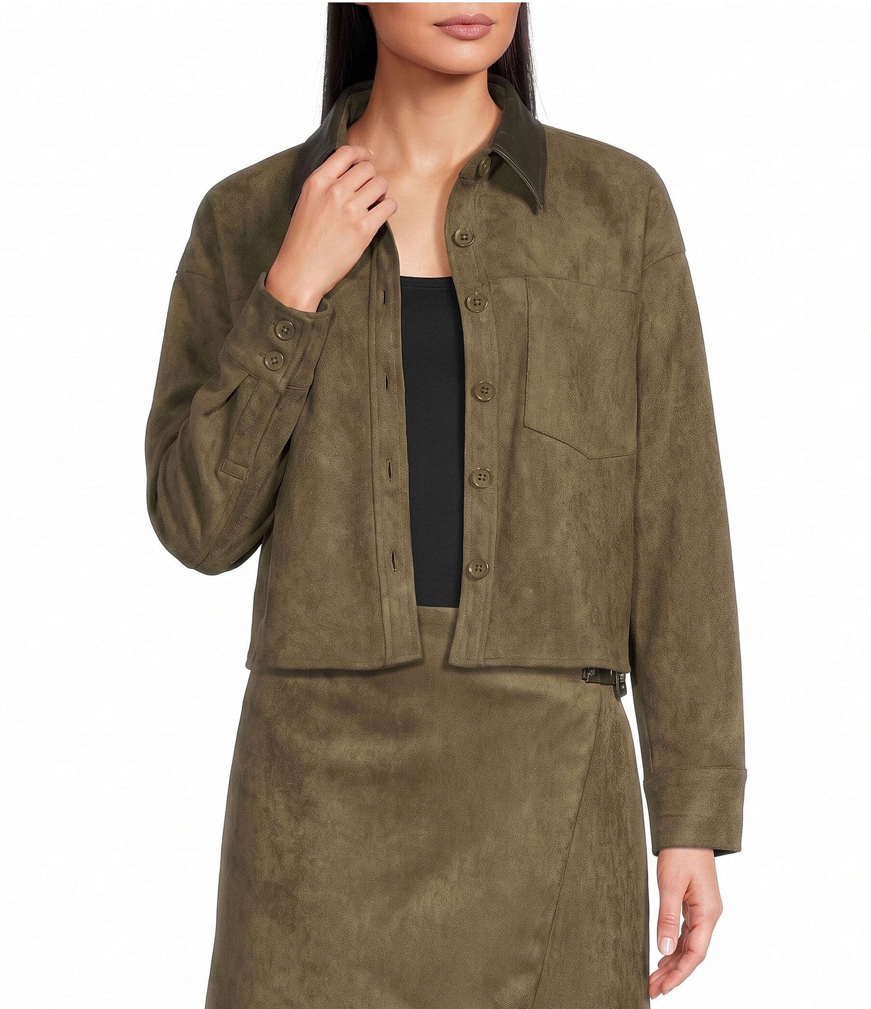 Le' AL.X Suede Crocodile Collared Long Sleeve Coordinating Jacket