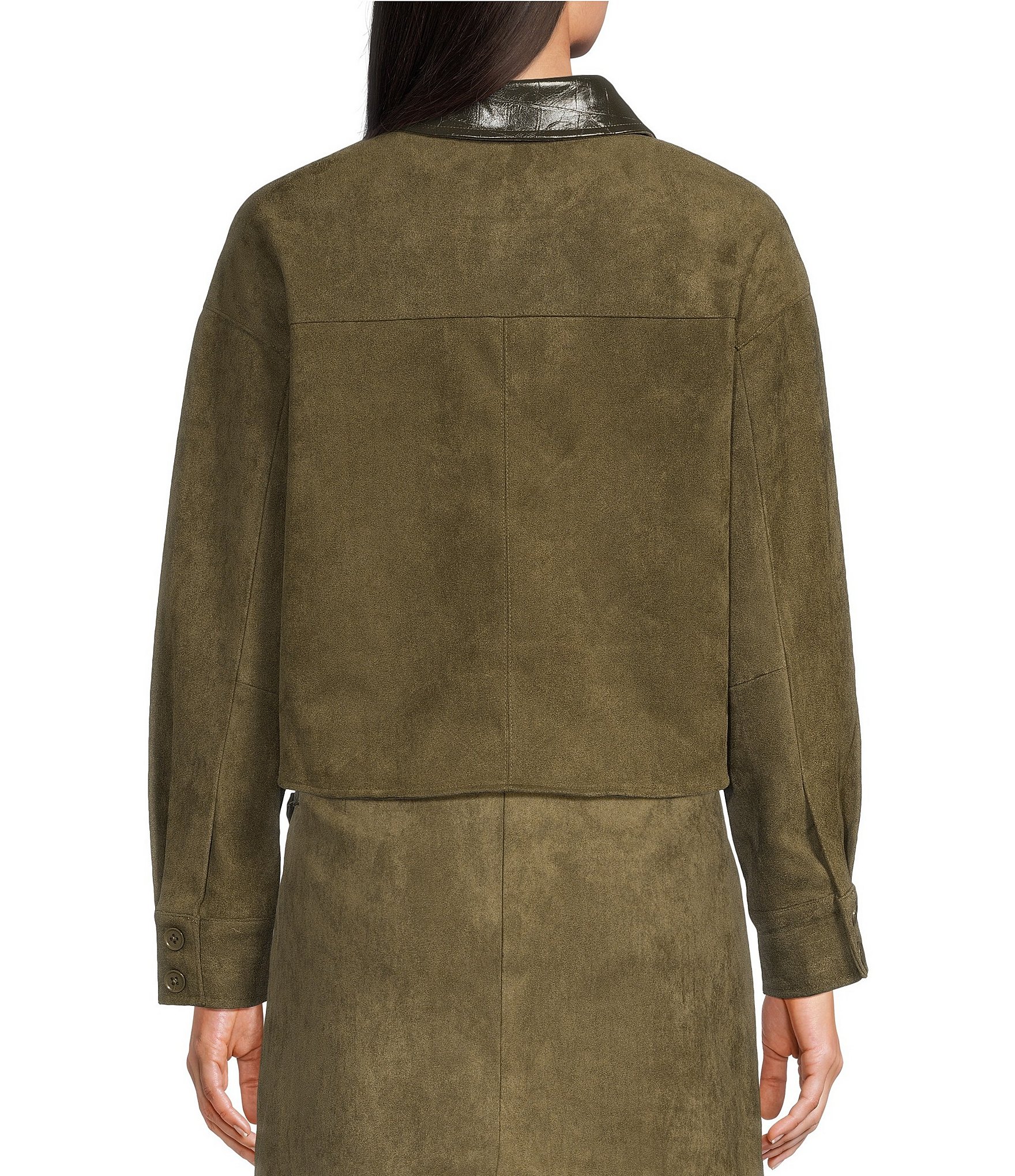 Le' AL.X Suede Crocodile Collared Long Sleeve Coordinating Jacket