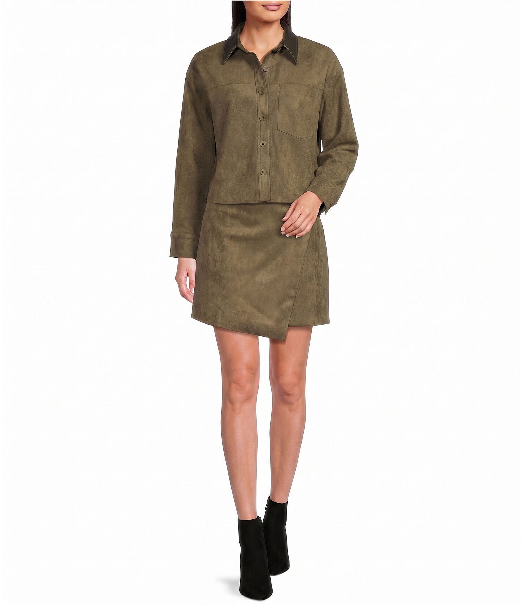 Le' AL.X Suede Crocodile Collared Long Sleeve Coordinating Jacket