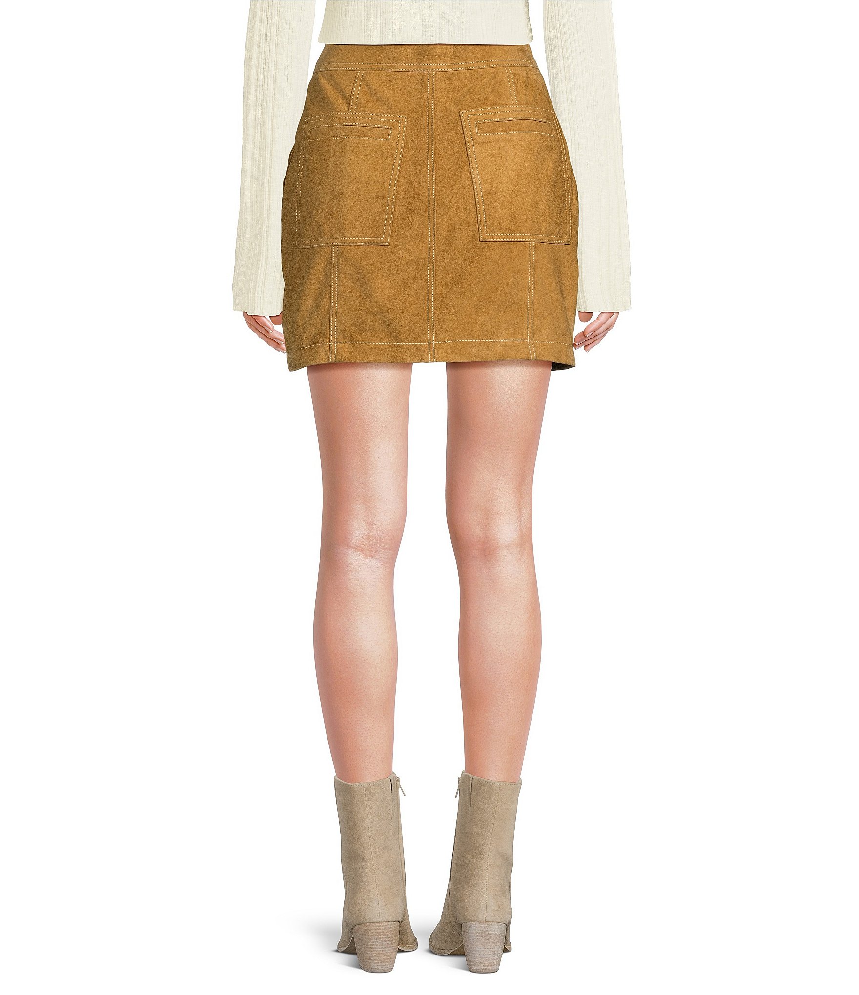 Le' AL.X Suede Pick Stitch High Rise Pencil Mini Skirt