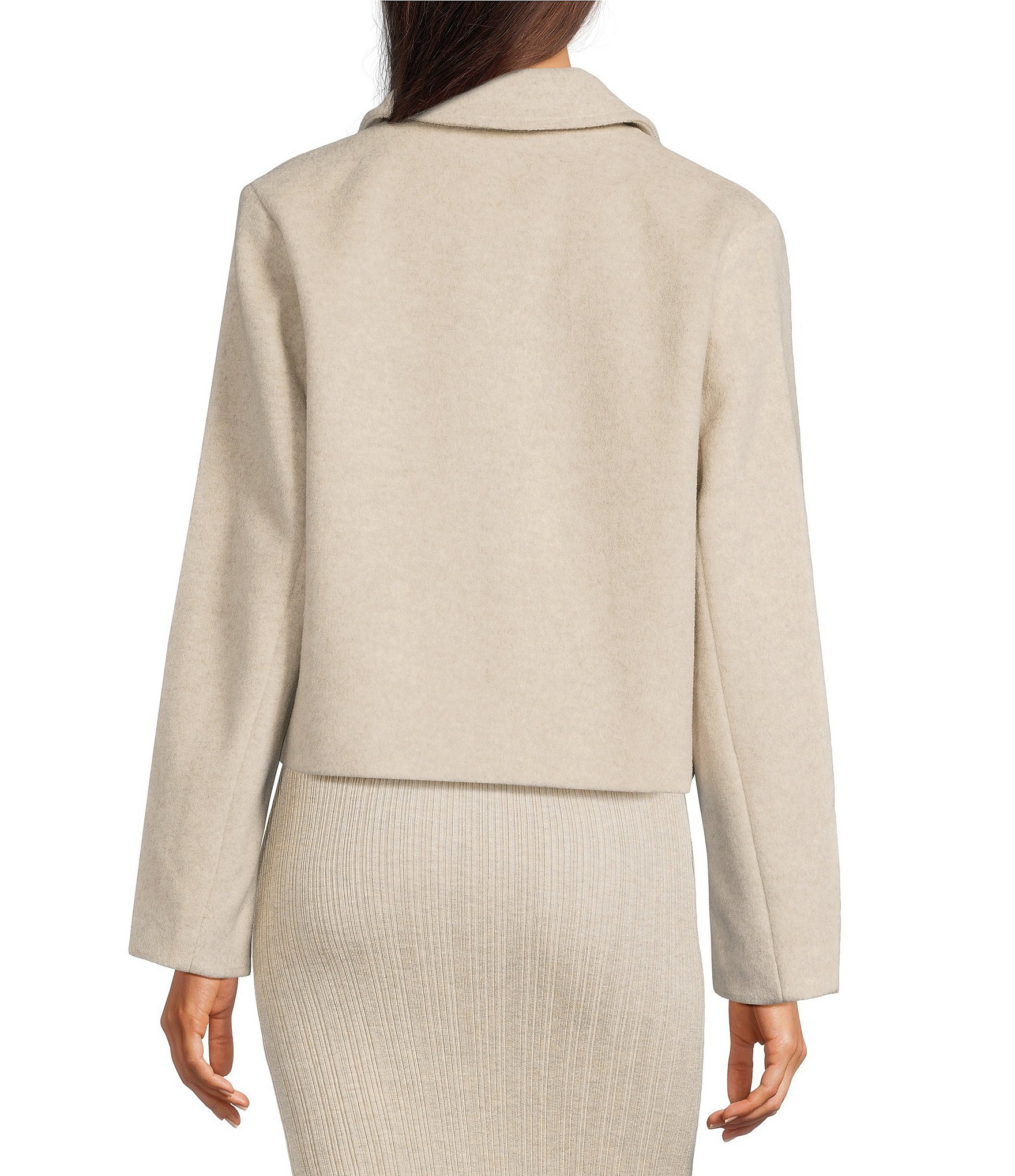 Le' AL.X Wool Blend Woven Notch Lapel Long Sleeve Button Front Cropped Coordinating Blazer