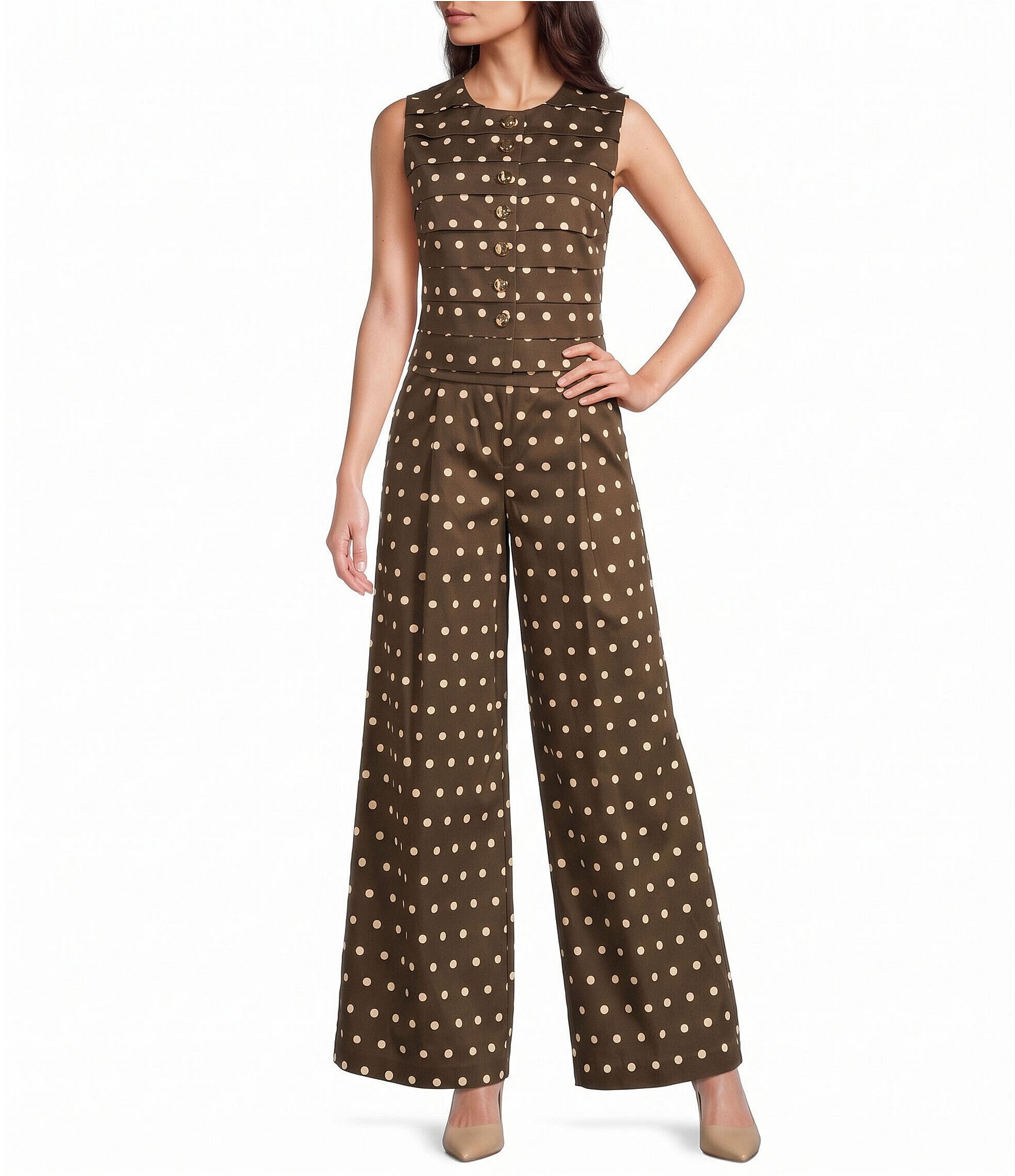 Le' Al.x Woven Polka Dot Button Down Coordinating Top