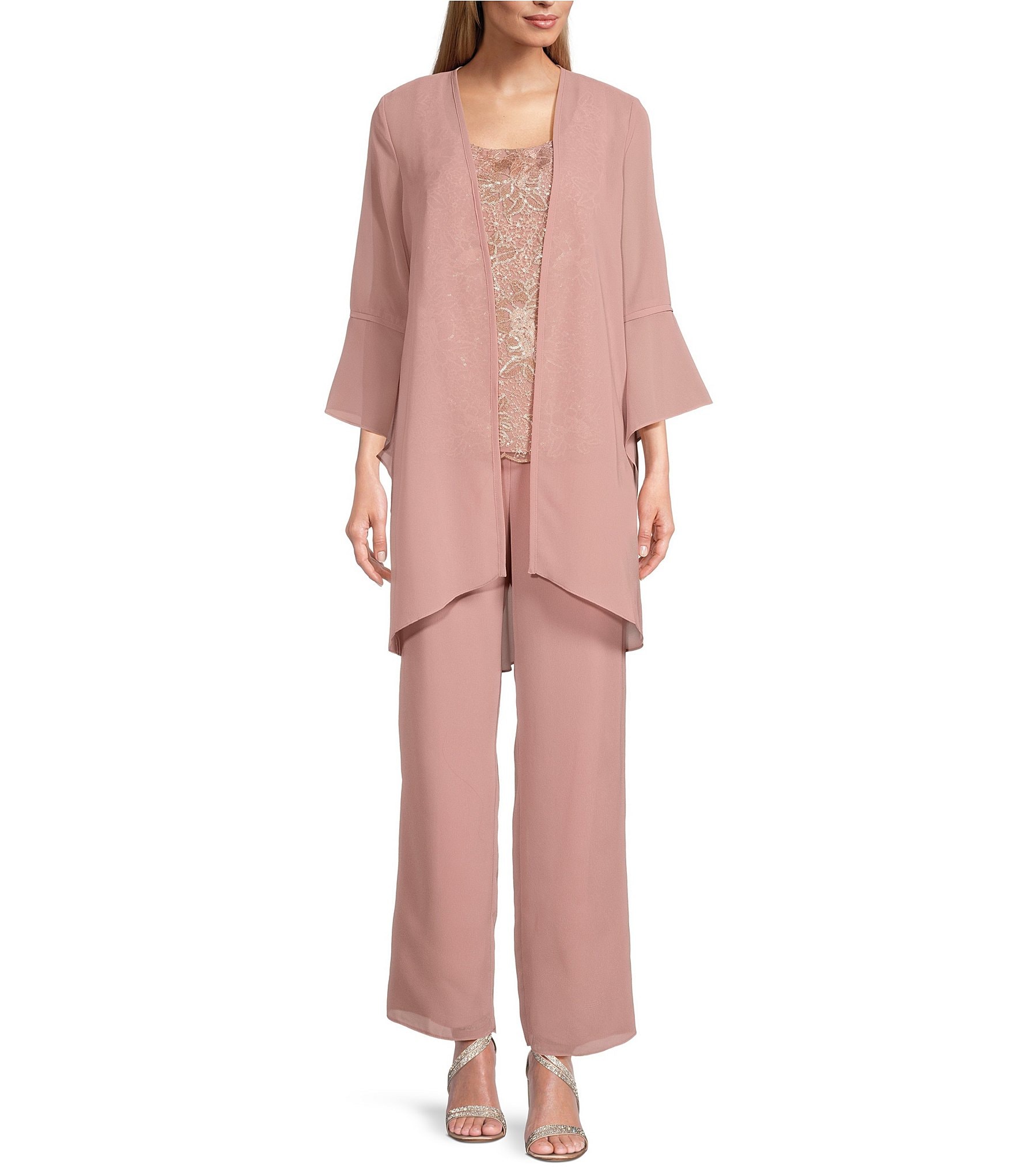 Petite Women's Crinkle Duster Pant Set - Mother of the Bride Pant suit