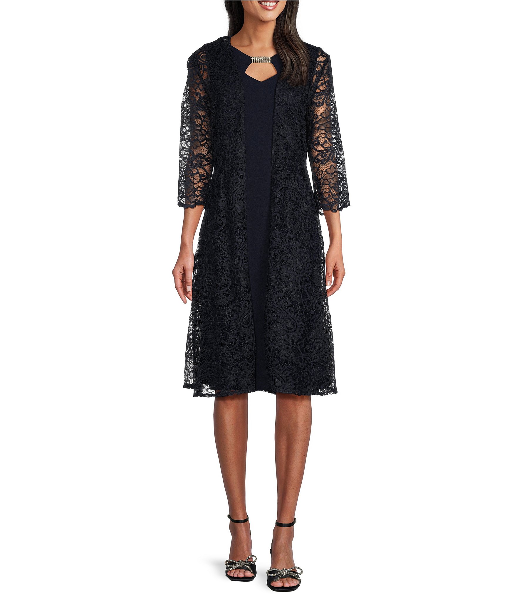 Le Bos 3/4 Sleeve Crew Neck Lace 2-Piece Jacket Dress | Dillard's