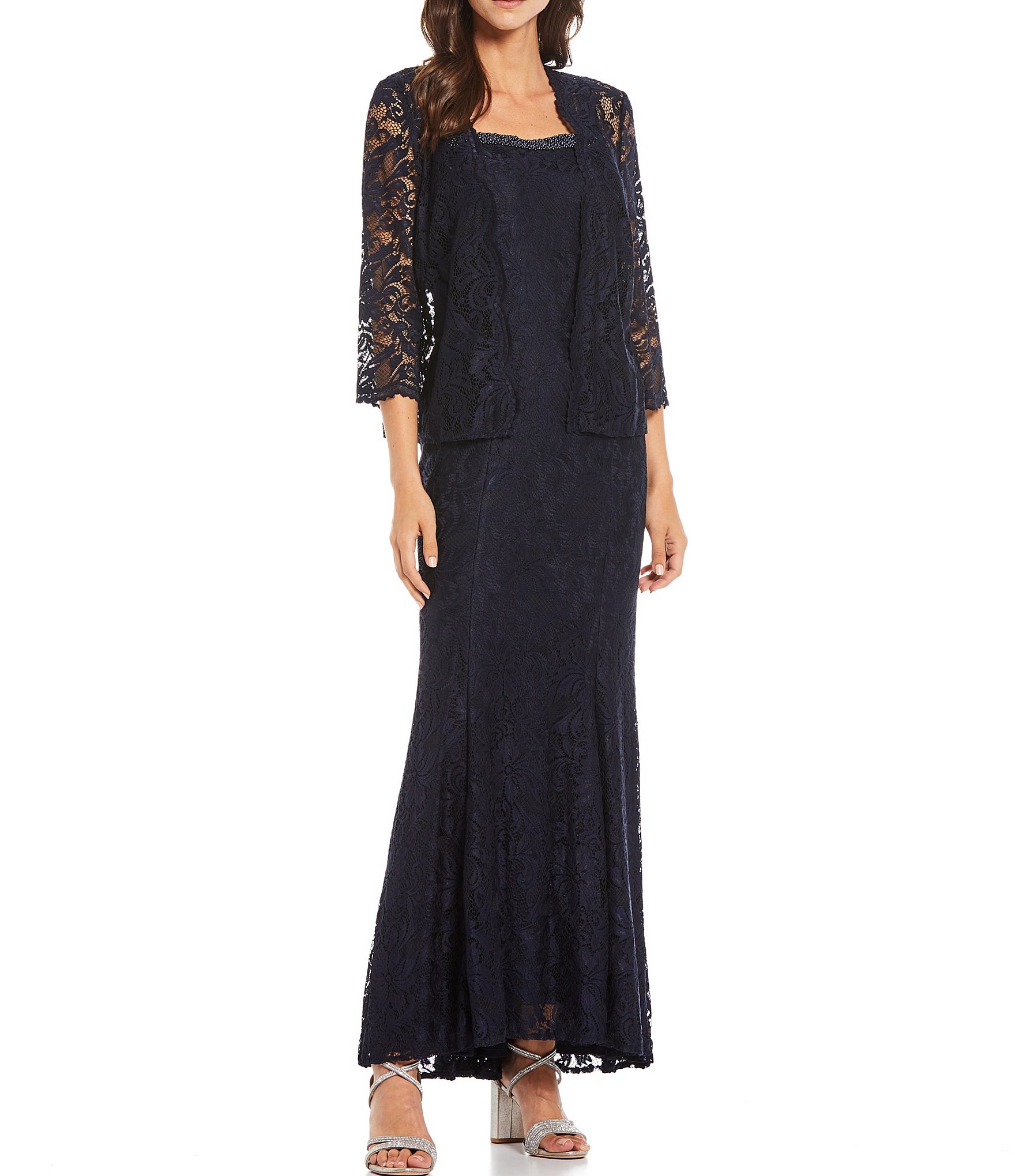 Le Bos Embroidered Stretch Lace 3/4 Sleeve 2-Piece Jacket Dress | Dillard's