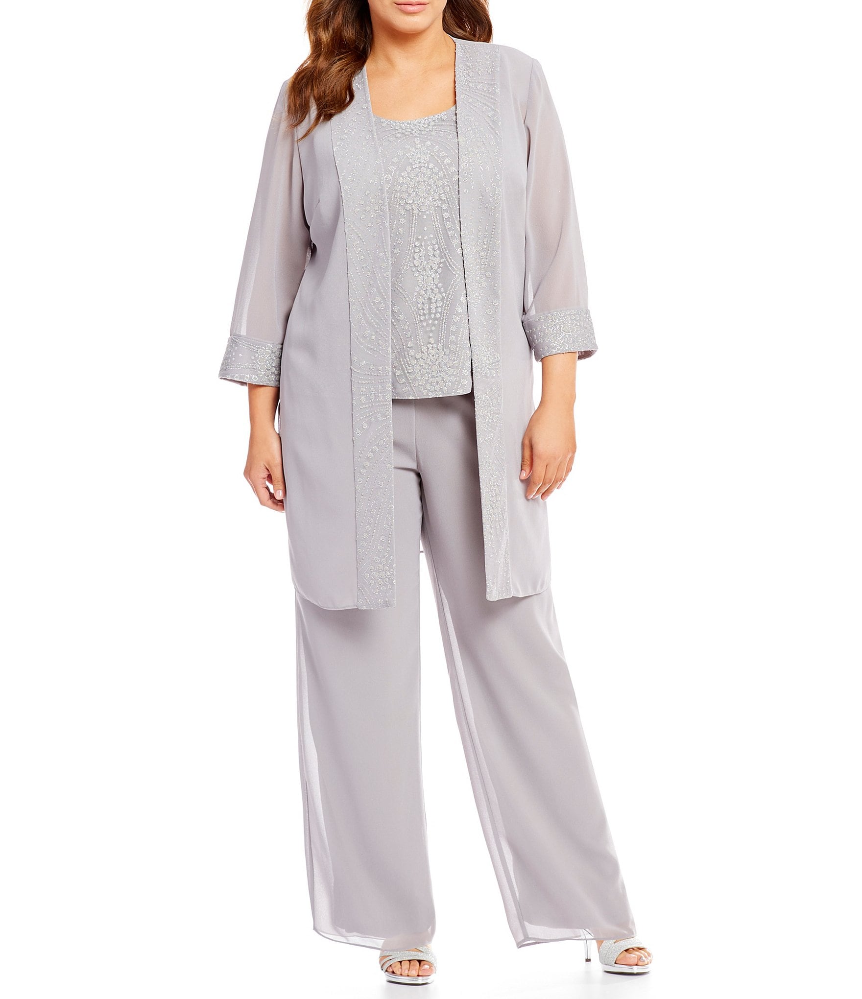 Le Bos Plus 3-Piece Glitter-Embellished Evening Pant Set | Dillards