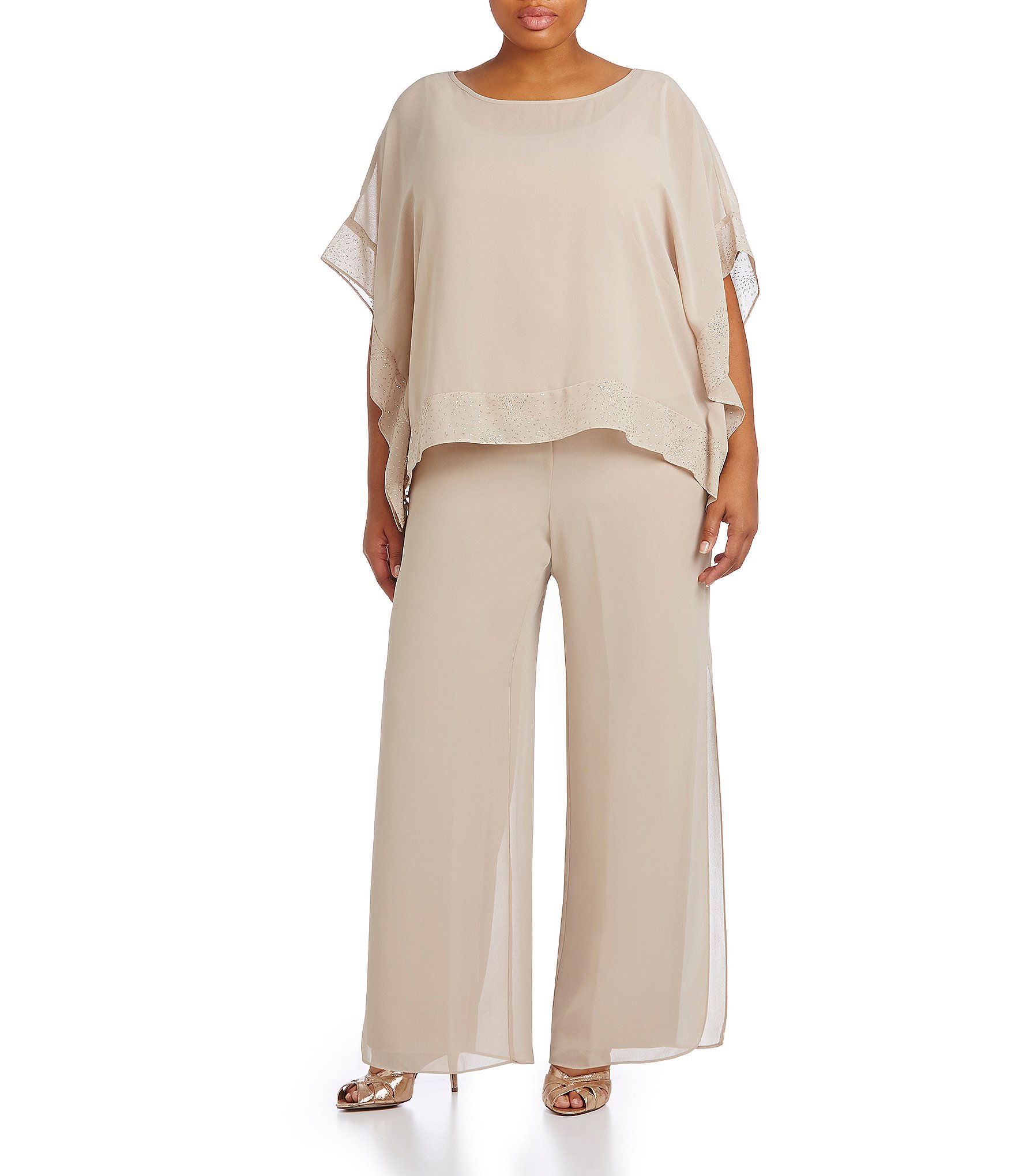 Le Bos Plus Glitter-Trimmed Pant Set | Dillards