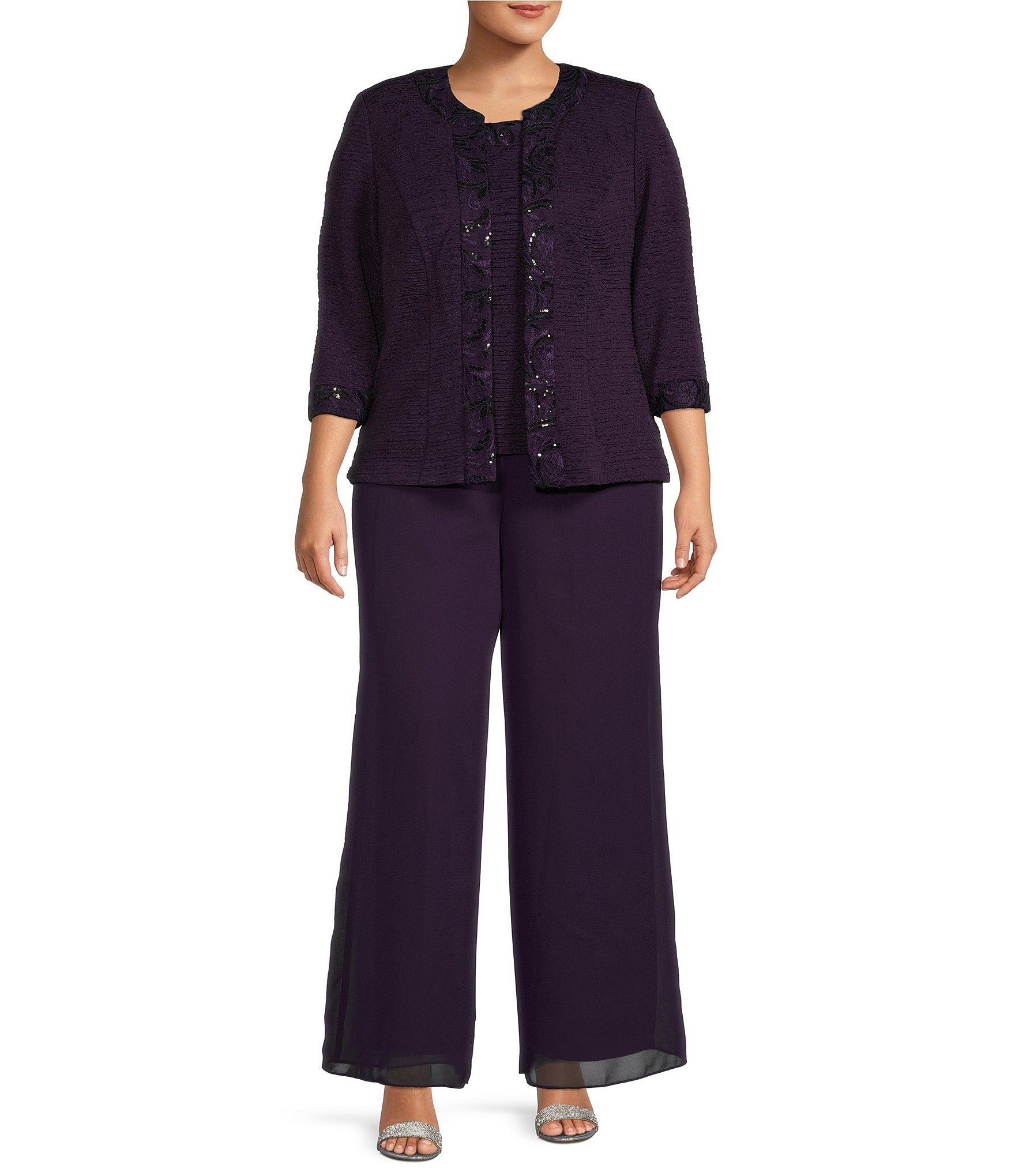 Alex Evenings Plus Size Georgette Wide Leg Pants | Dillard's