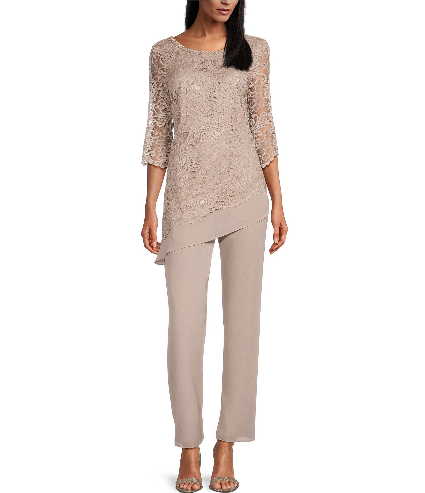 Embellished Top and Chiffon Coat Trouser Suit. 29519 - Catherines