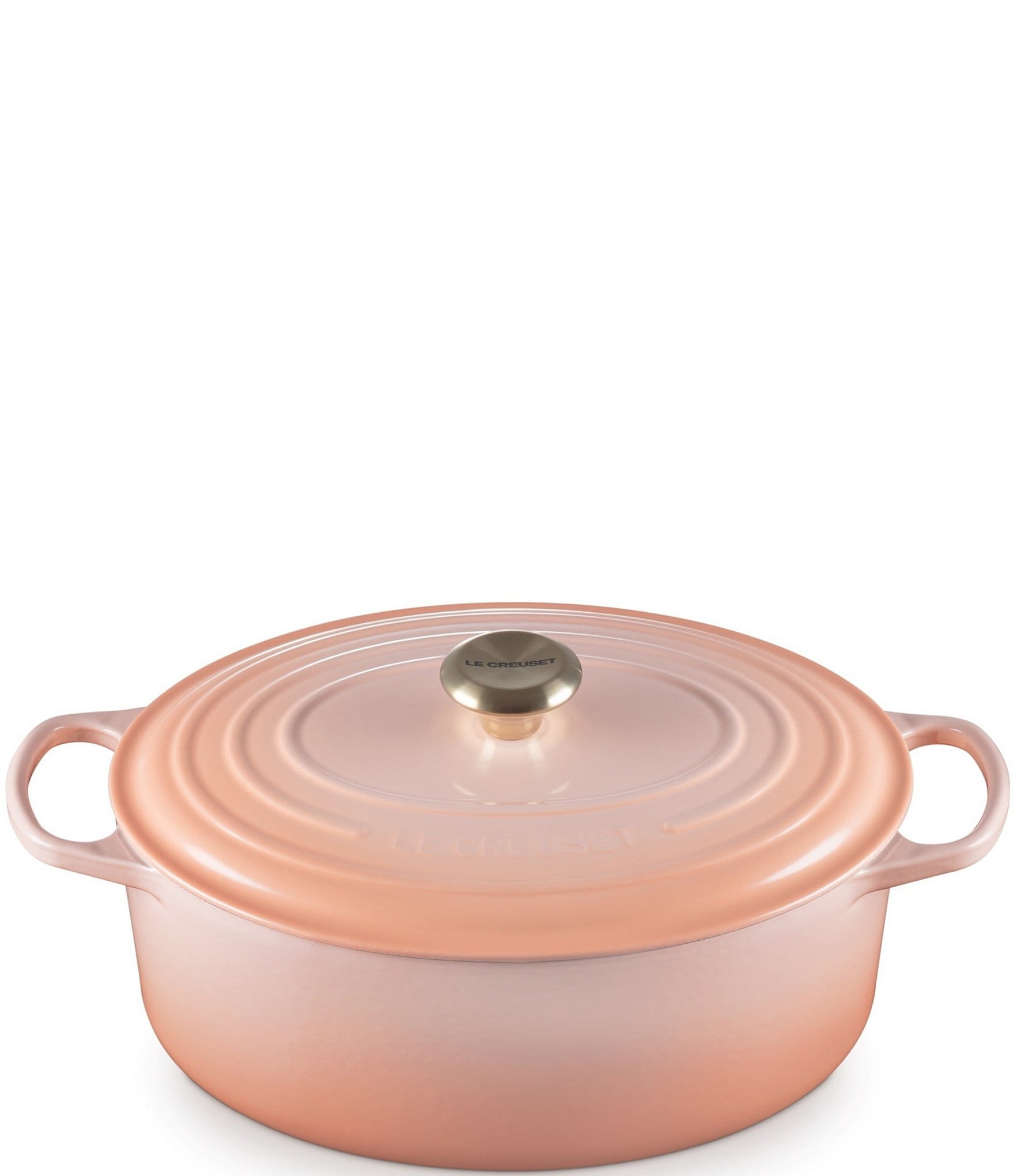 Le Creuset Signature 6.75-Quart Oval Dutch Oven with Light Gold Knob- Peche