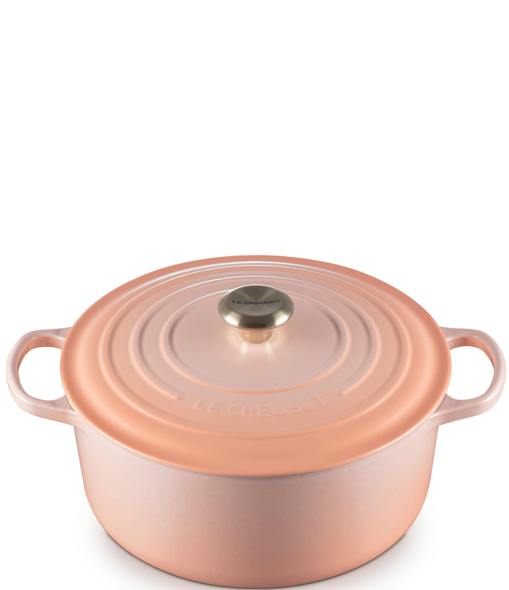 Le Creuset Signature 7.25-Quart Round Enameled Cast Iron Dutch Oven with Light Gold Knob- Peche