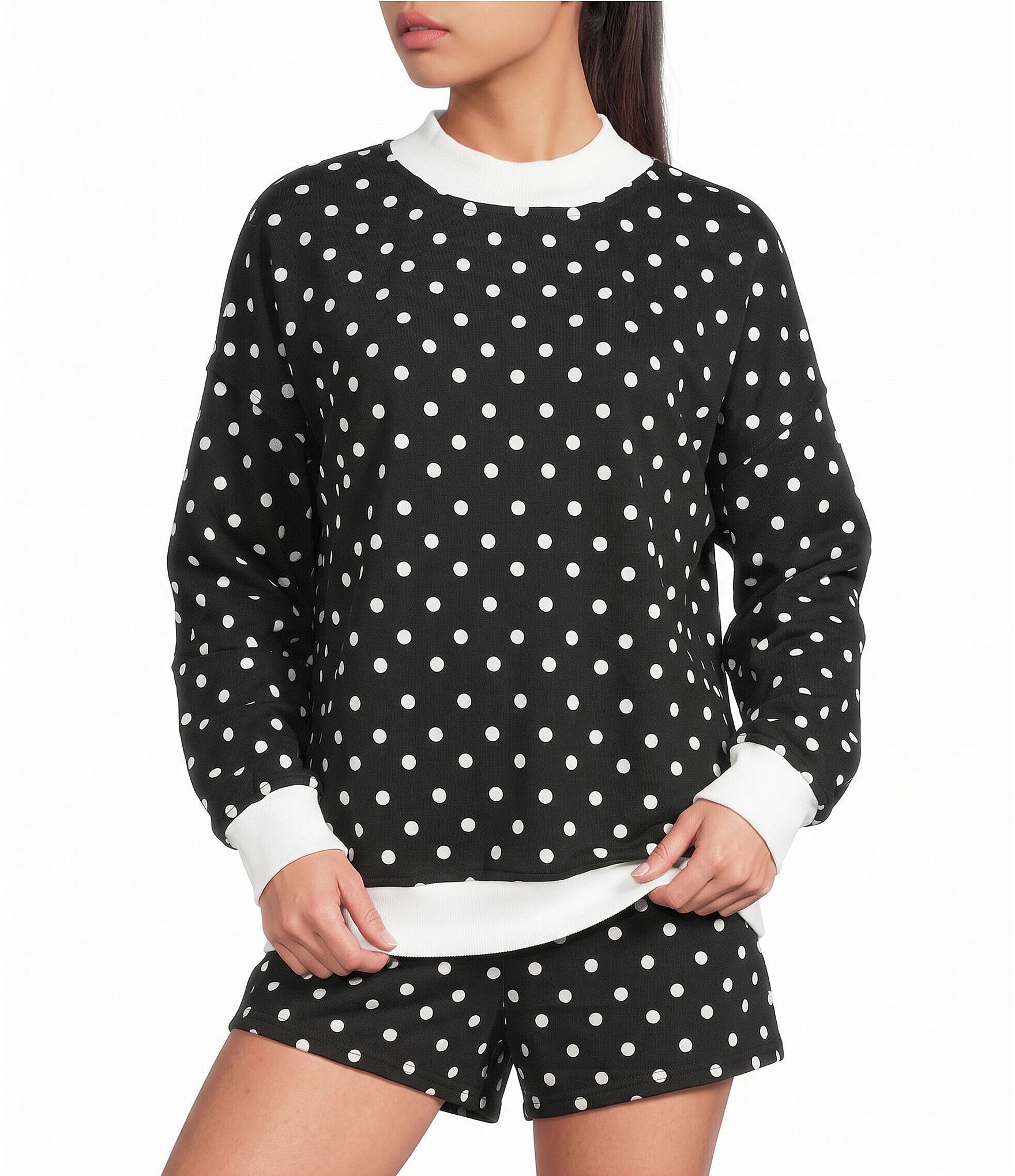 Le Lis Polka Dot Print Mock Neck Long Sleeve Sweatshirt