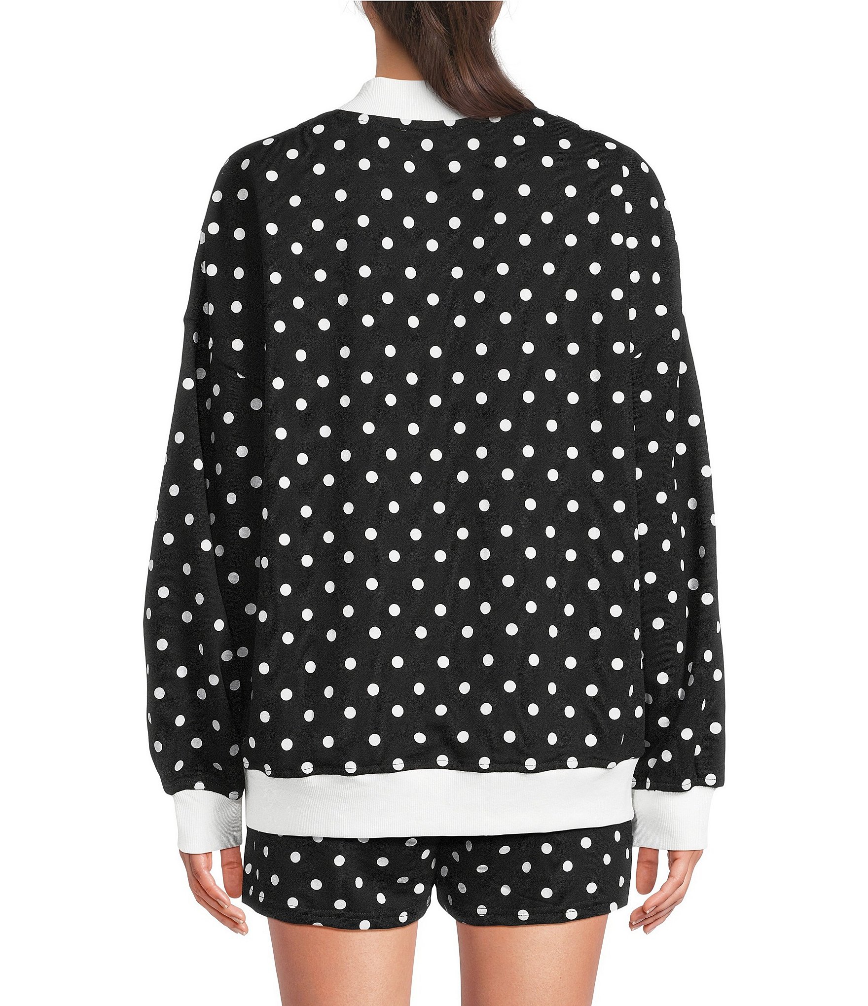Le Lis Polka Dot Print Mock Neck Long Sleeve Sweatshirt