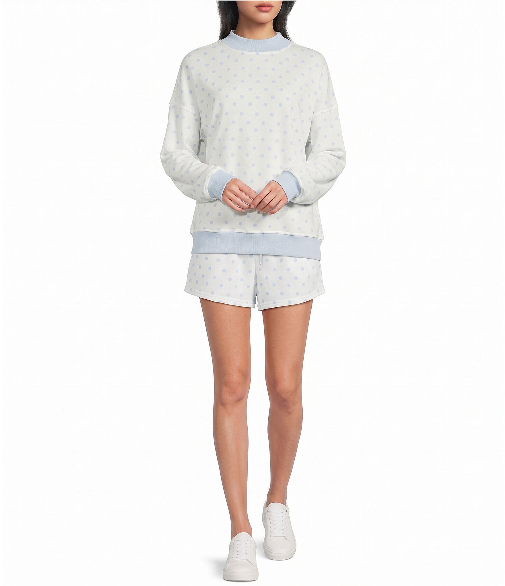 Le Lis Polka Dot Print Mock Neck Long Sleeve Coordinating Sweatshirt