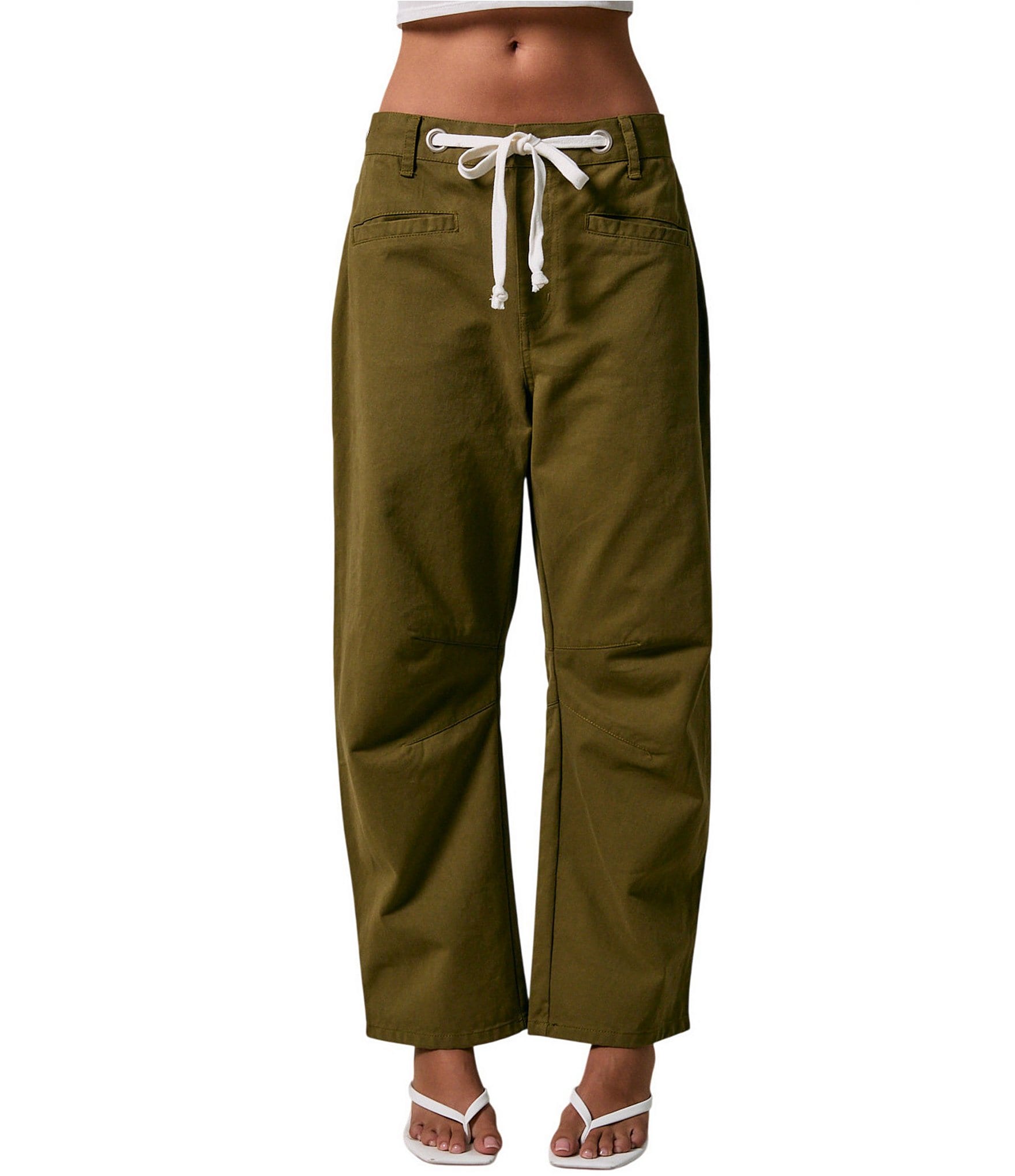 Le Lis High Rise Drawstring Tie Waist Barrel Jeans