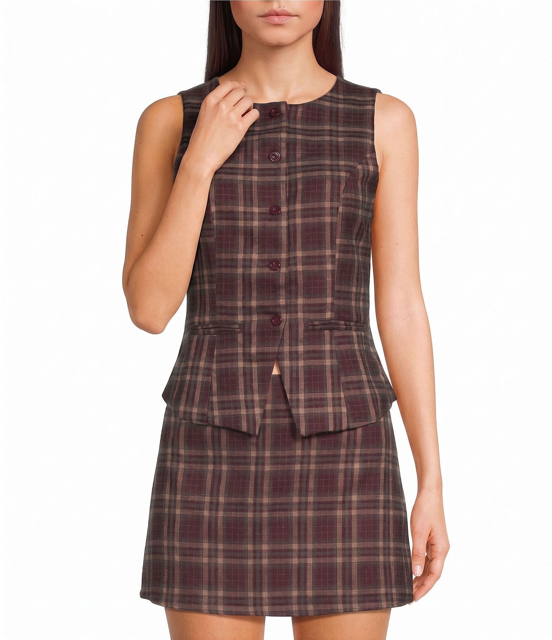 Le Lis Plaid Button Front Vest