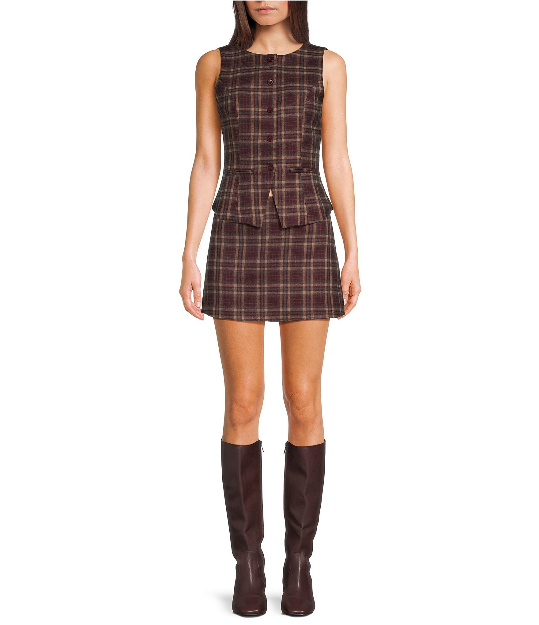 Le Lis Plaid Button Front Vest