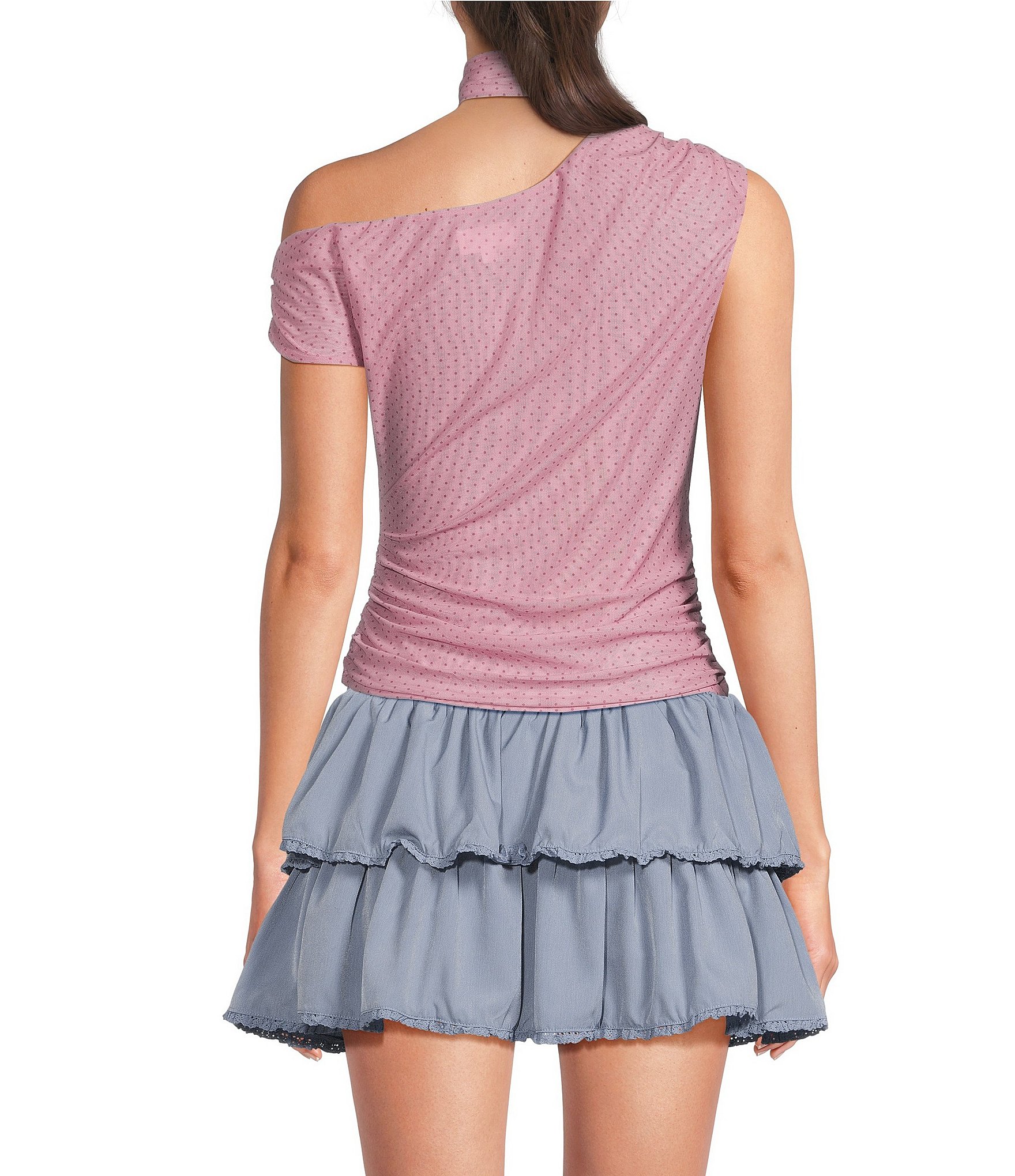 Le Lis Polka Dot One Shoulder Scarf Top