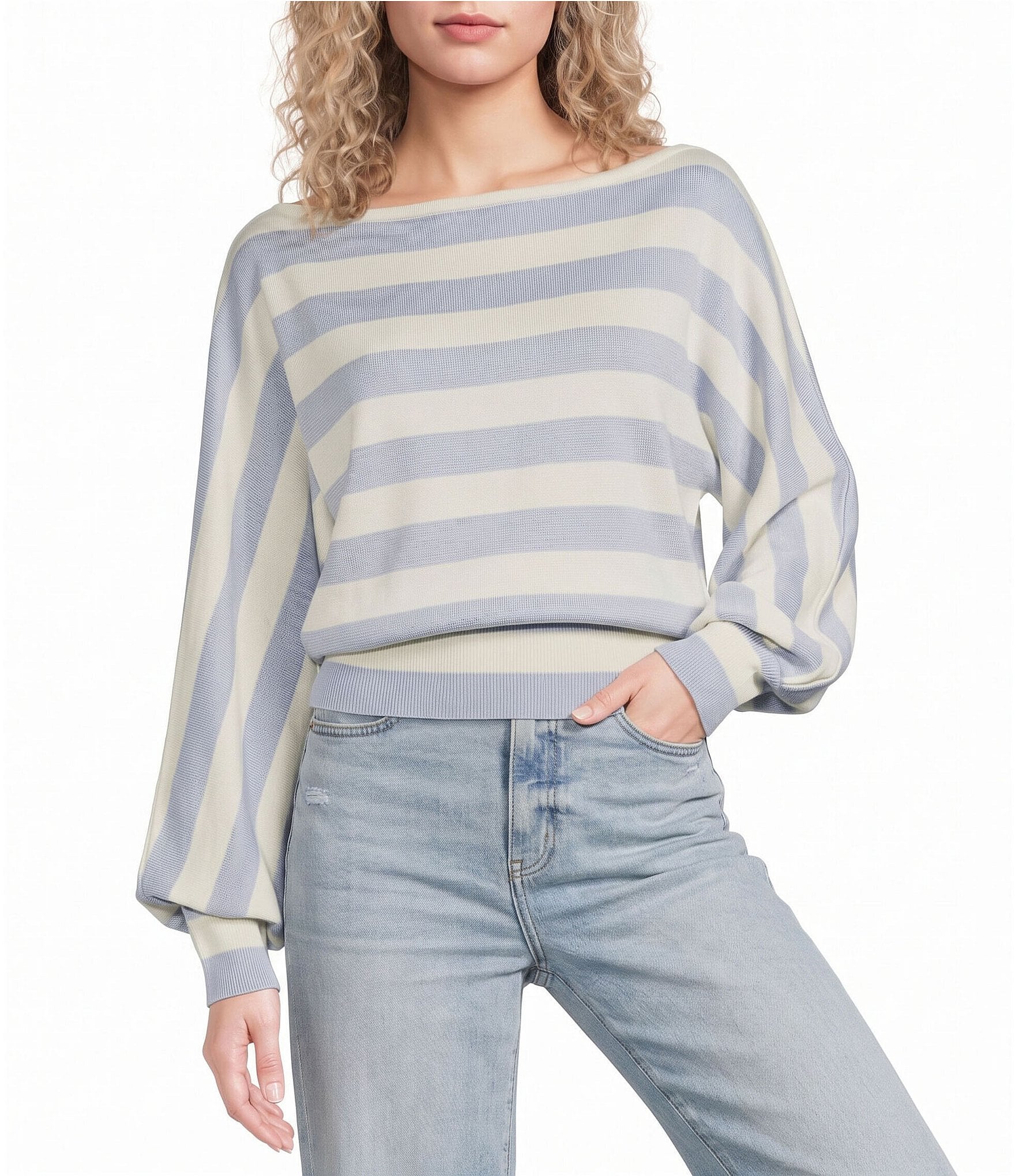 Le Lis Striped Boat Neck Dolman Sleeve Dolman Sweater