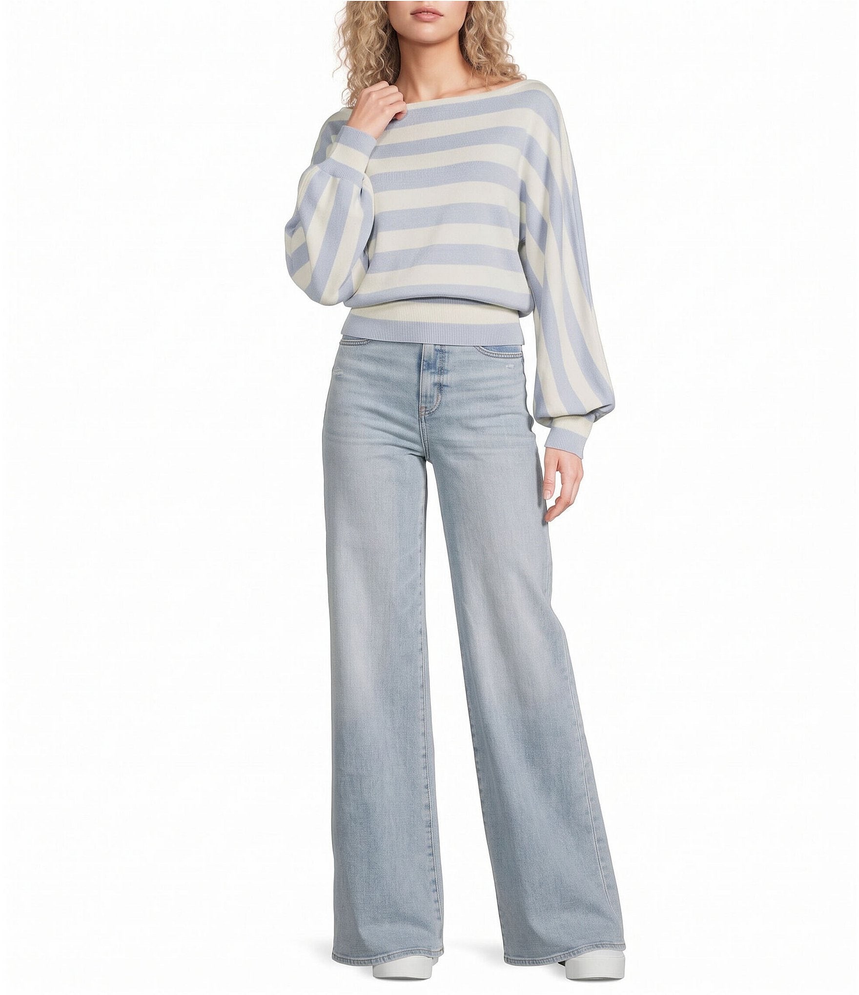 Le Lis Striped Boat Neck Dolman Sleeve Dolman Sweater