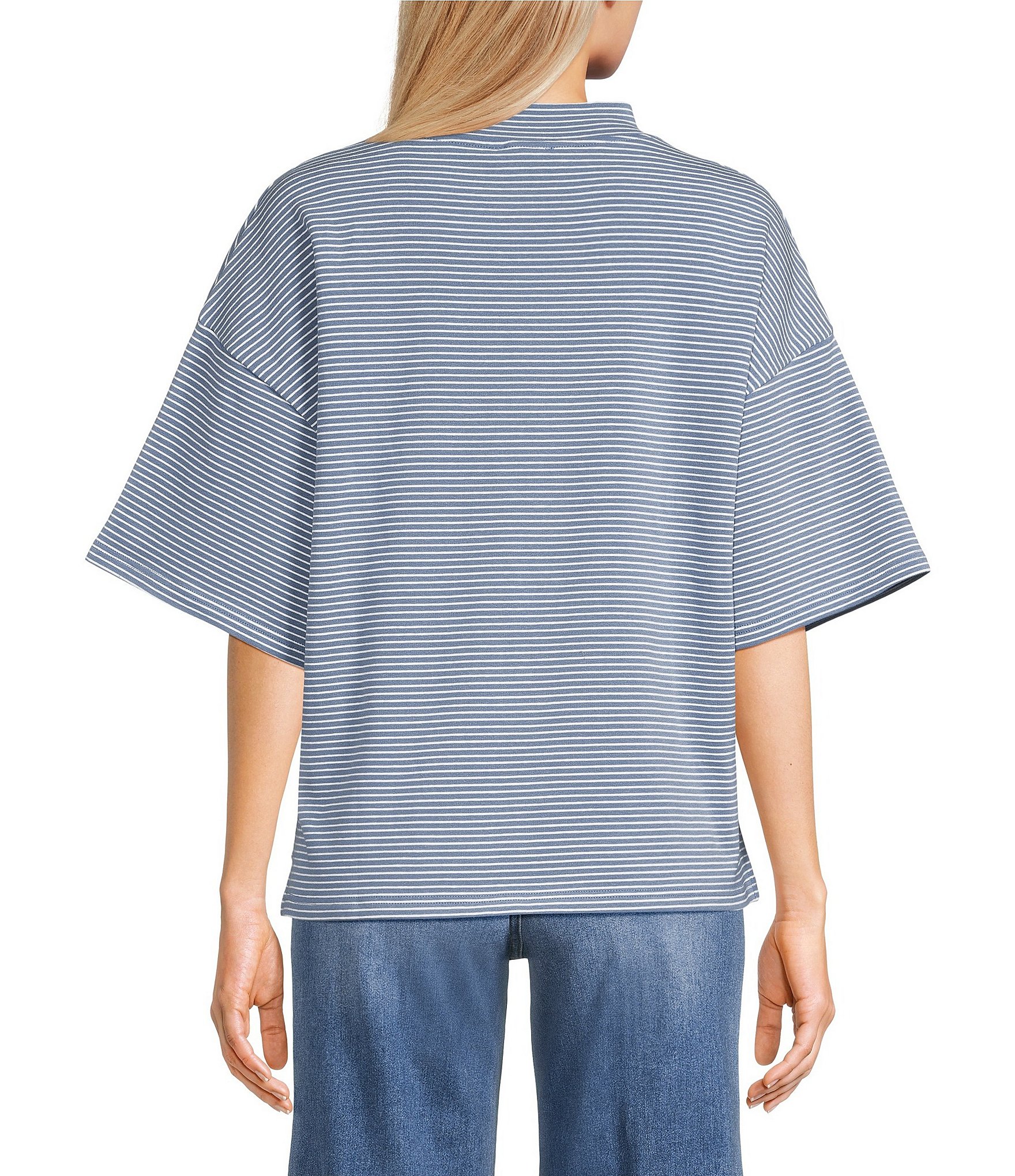 Le Lis Striped Mock Neck Short Sleeve Top