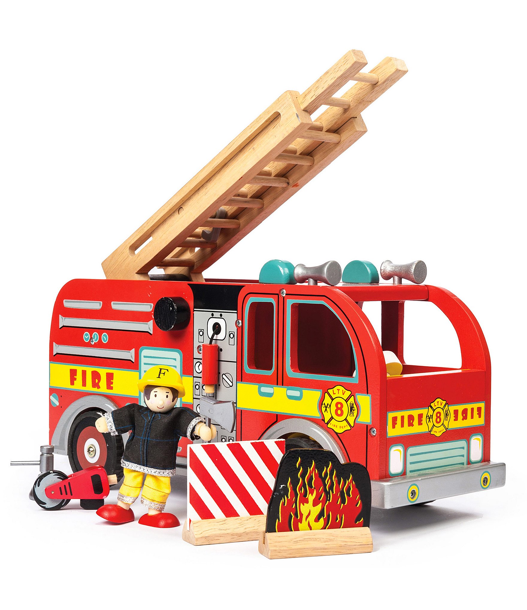Le Toy Van Honeybake Wooden Fire Engine Truck Firefighter Set