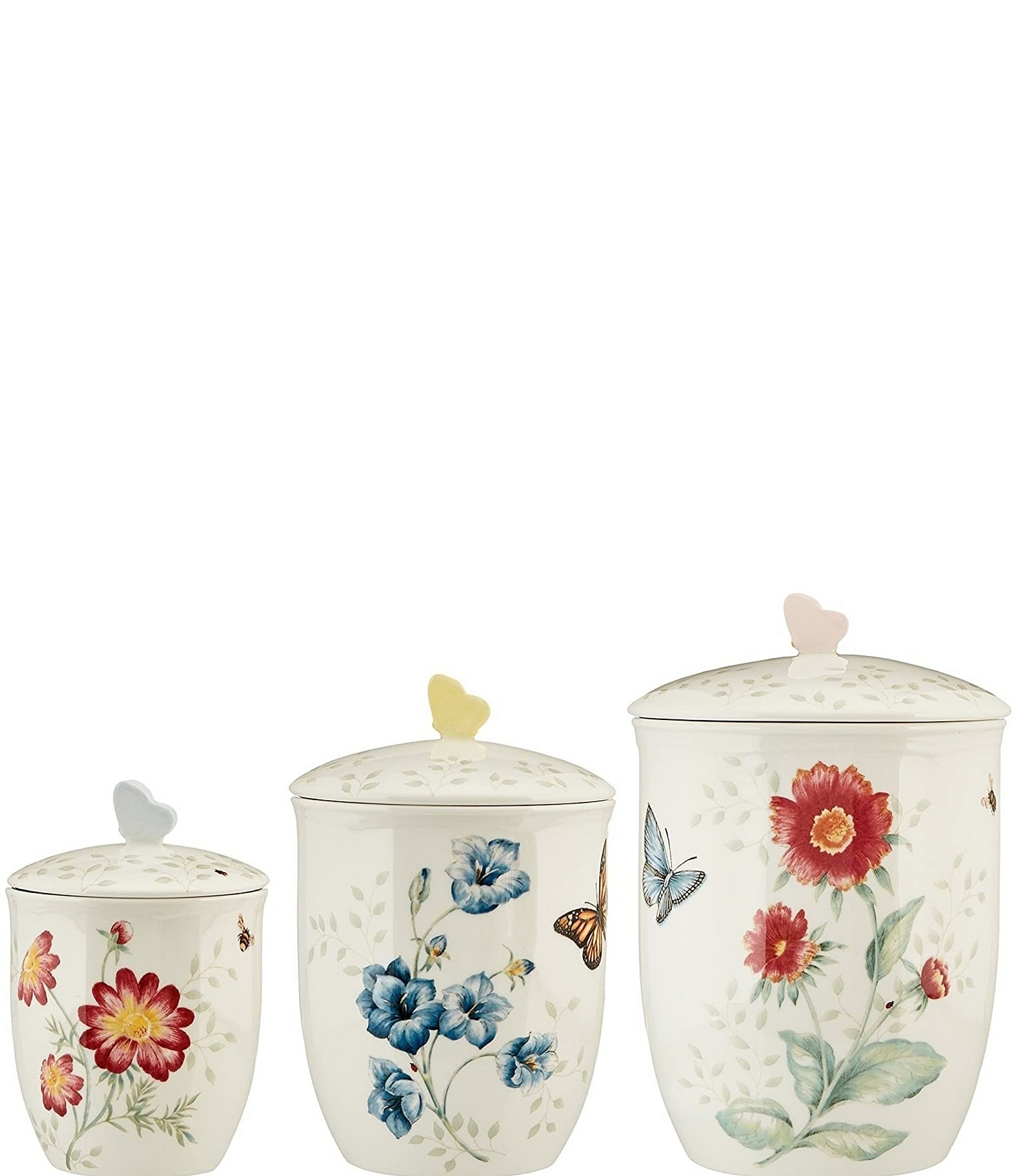 Natures Song Butterfly Floral Ceramic Kitchen Canister Set