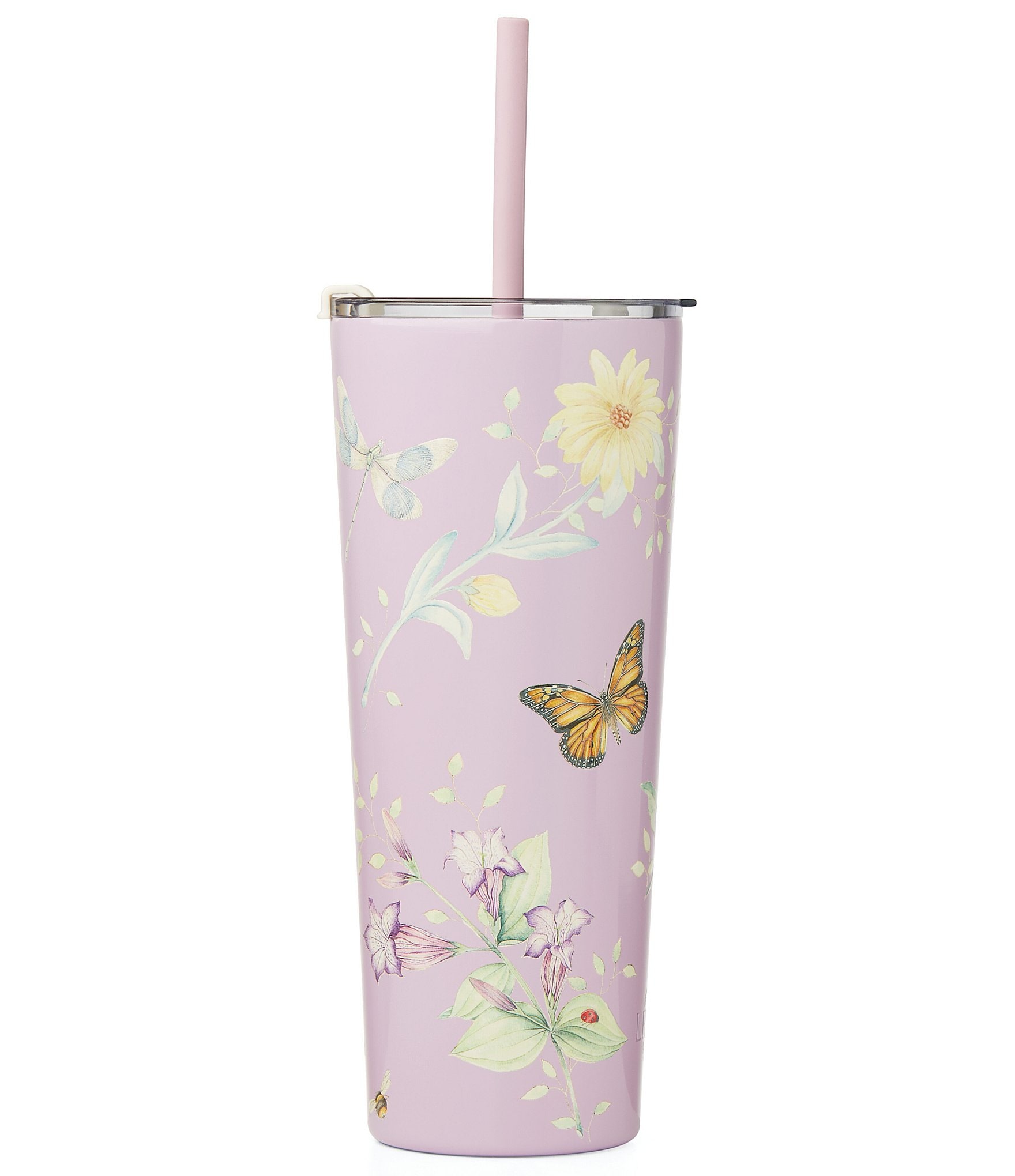 Lenox Butterfly-Meadow Cream Stainless Steel Tumbler With Straw