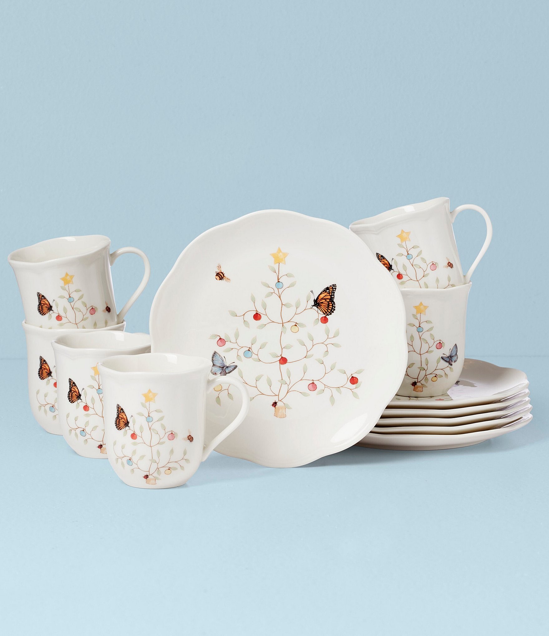 Lenox Butterfly Meadow Christmas Tree Seasonal 12-Piece Dessert Set