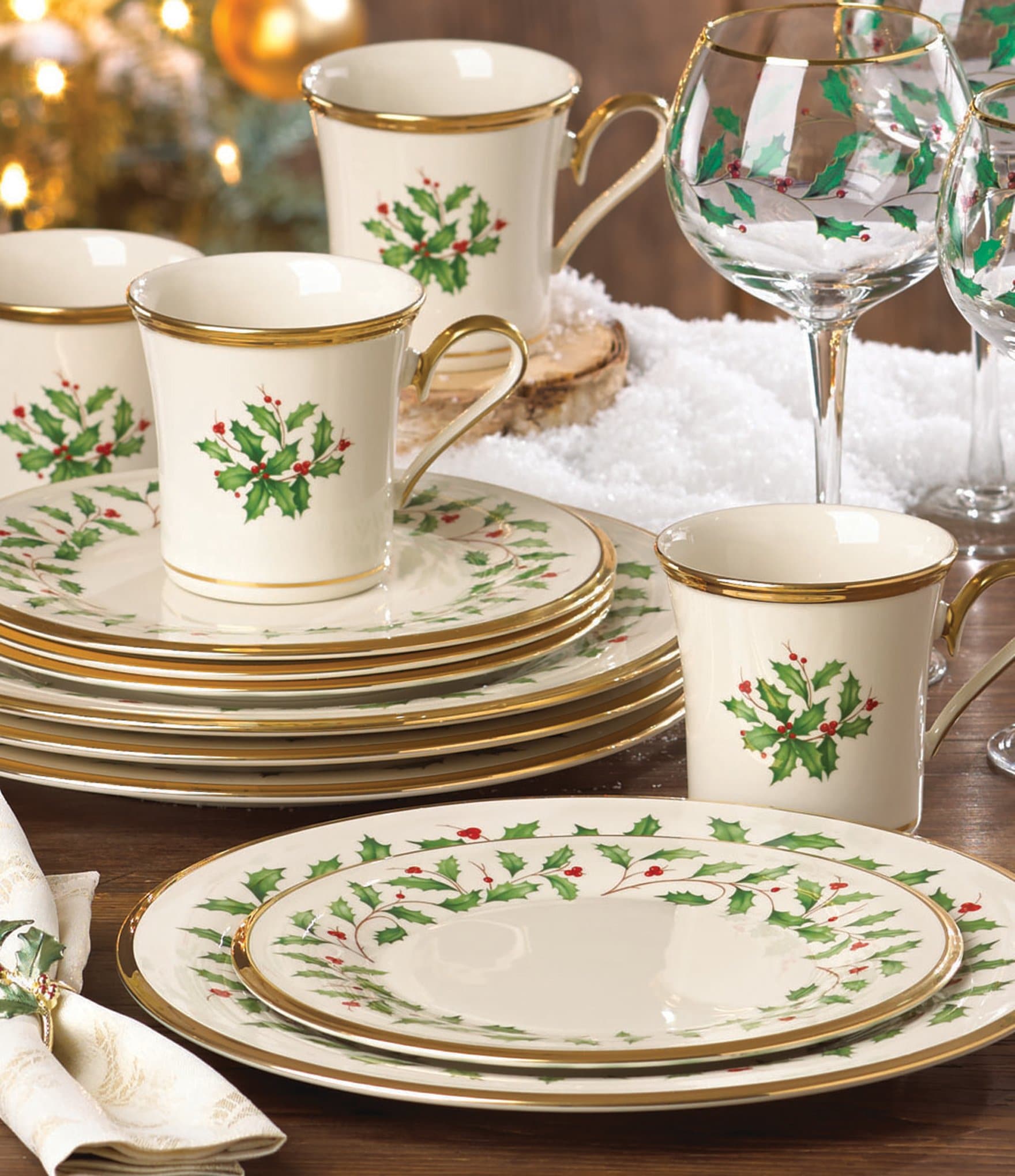 Lenox Holiday 12-Piece Floral Motif Dinnerware Set