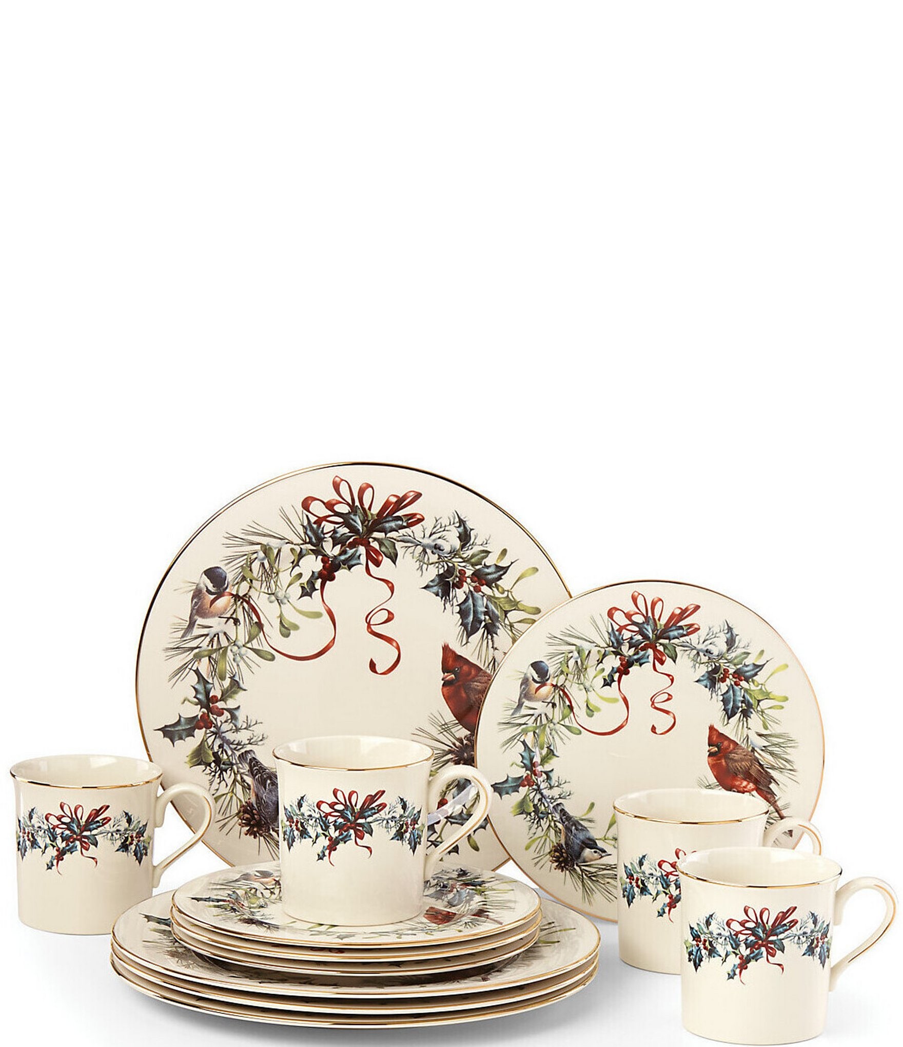 Lenox Winter Greetings 12-Piece 24K Gold Trimmed Dinnerware Set