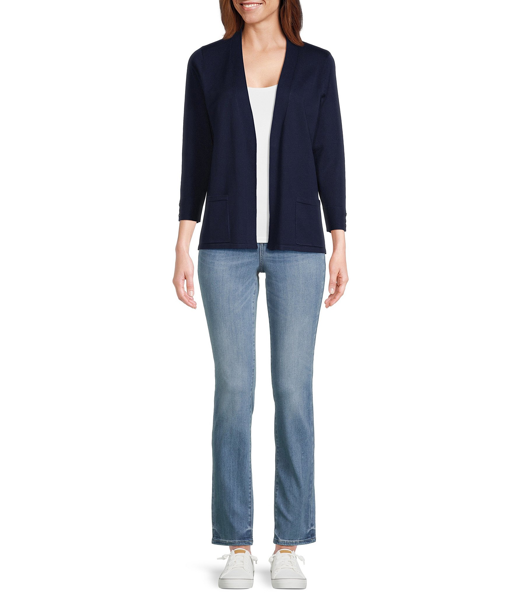 Leo & Nicole 3/4 Sleeve Open-Front Sweater Cardigan