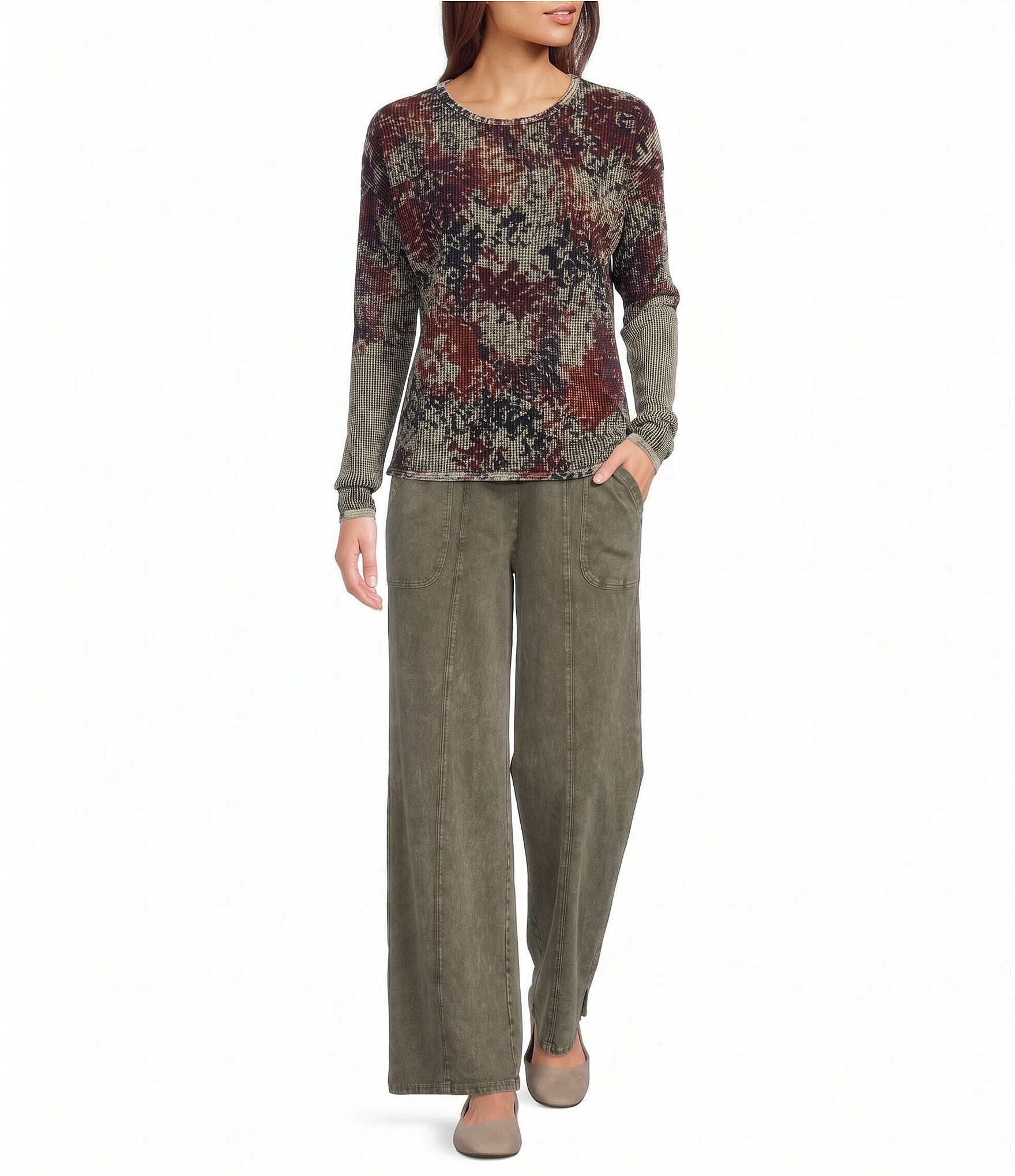 Leo & Nicole Acid Washed Knit Waist Pull-On Pants