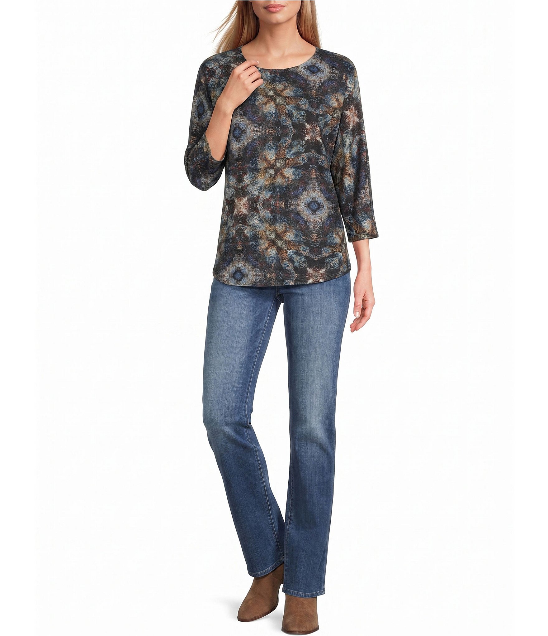 Leo & Nicole Hacci Textured Glass 3/4 Dolman Sleeve Top