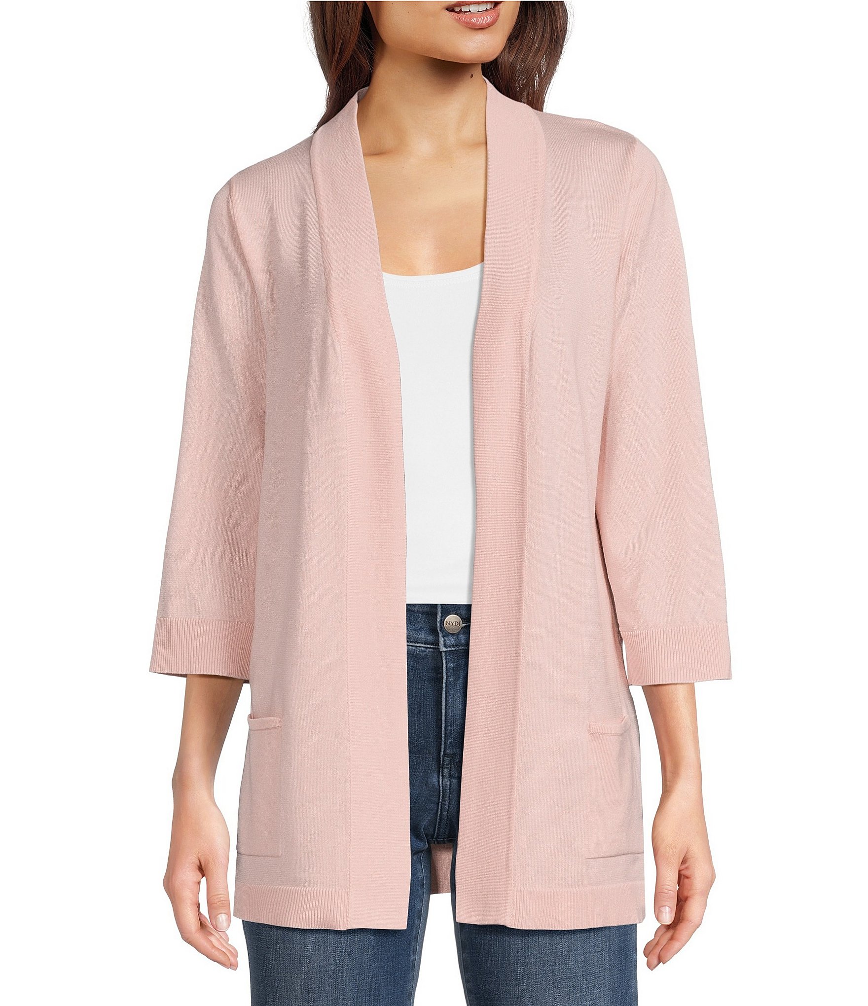 Leo & Nicole Ribbed Knit 3/4 Sleeve Open-Front Cardigan