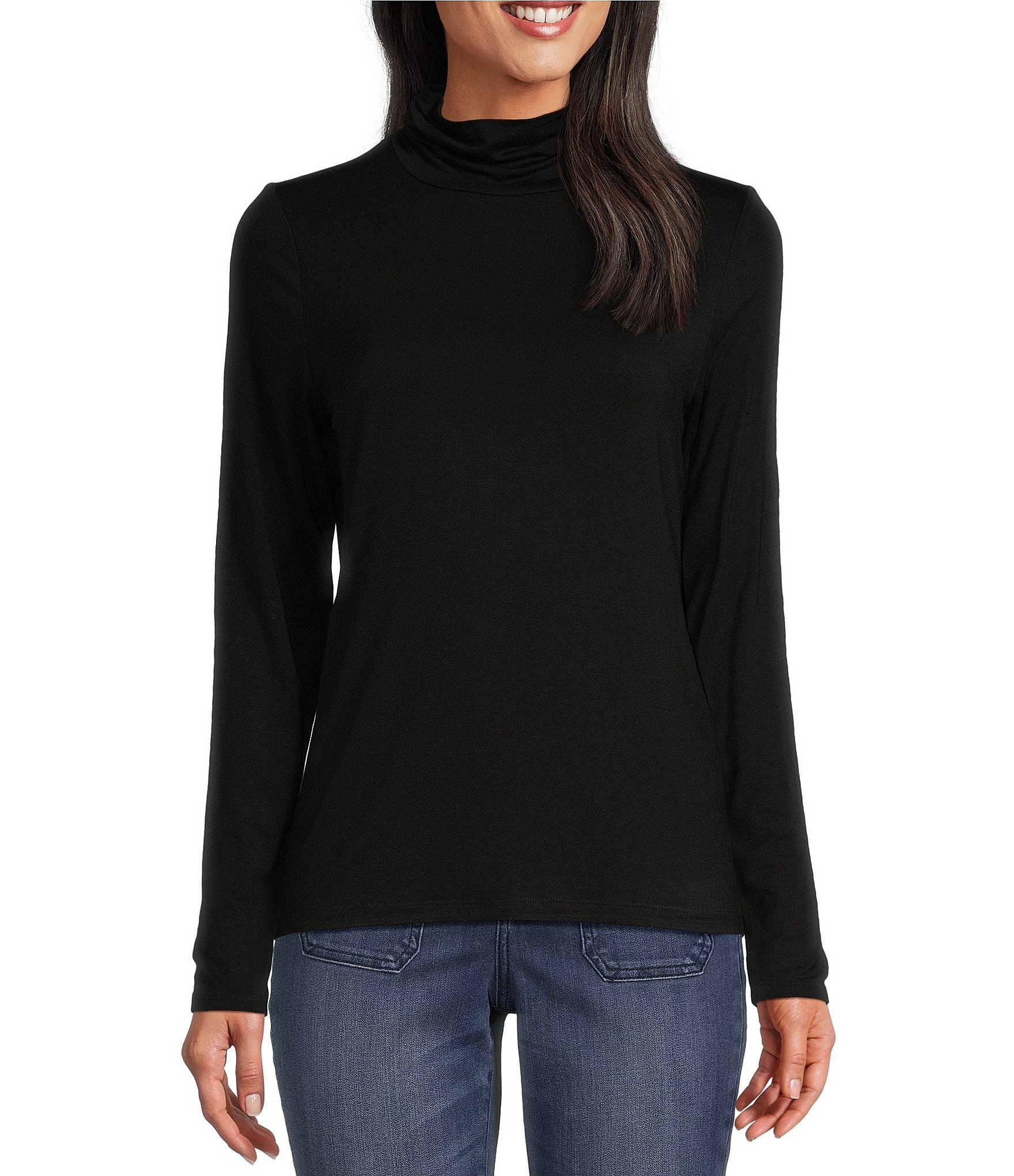 Leo & Nicole Ruched Mock Neck Long Sleeve Knit Top | Dillard's