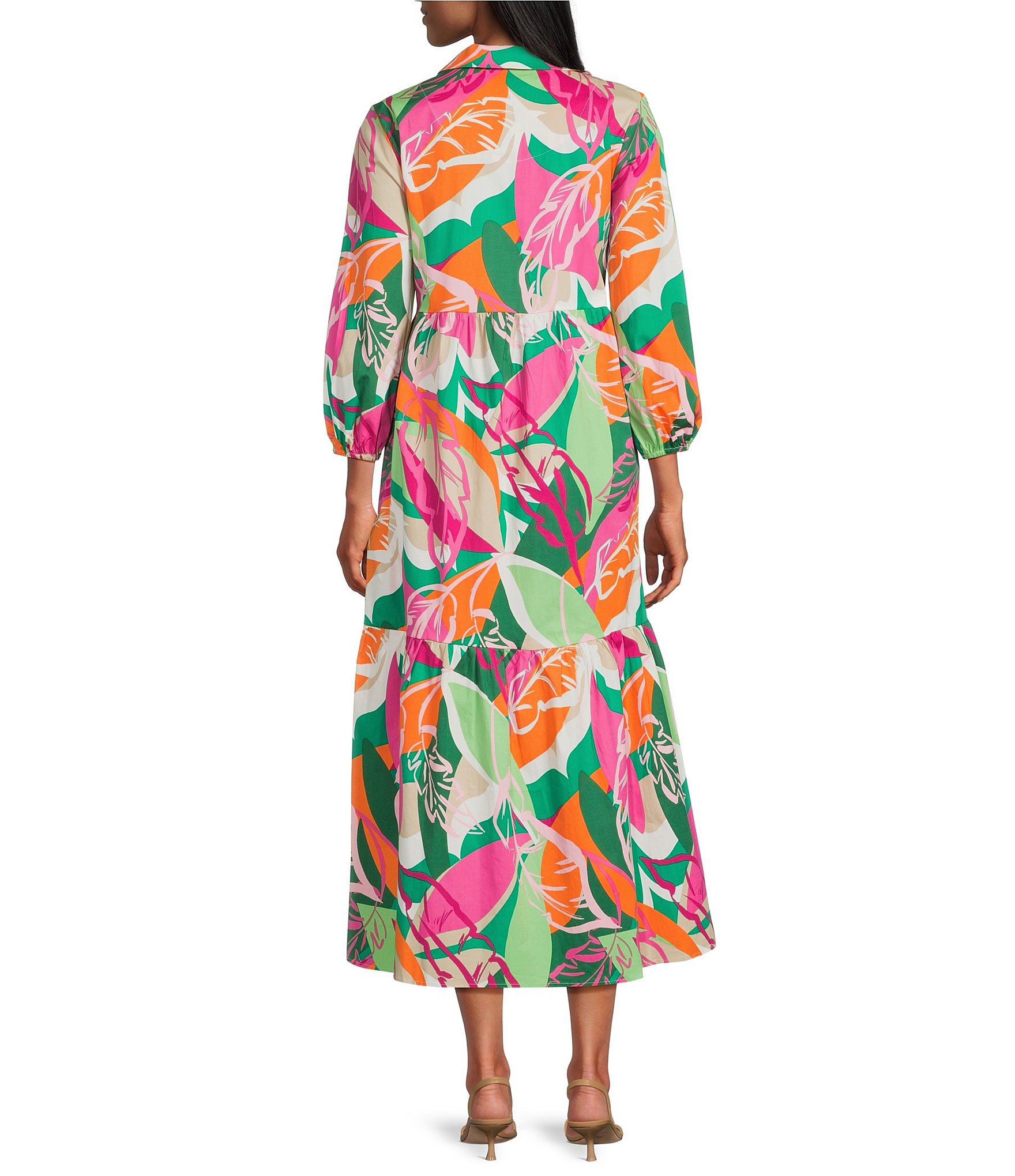 Leslie Fay 3/4 Sleeve Floral Print Shirt Dress